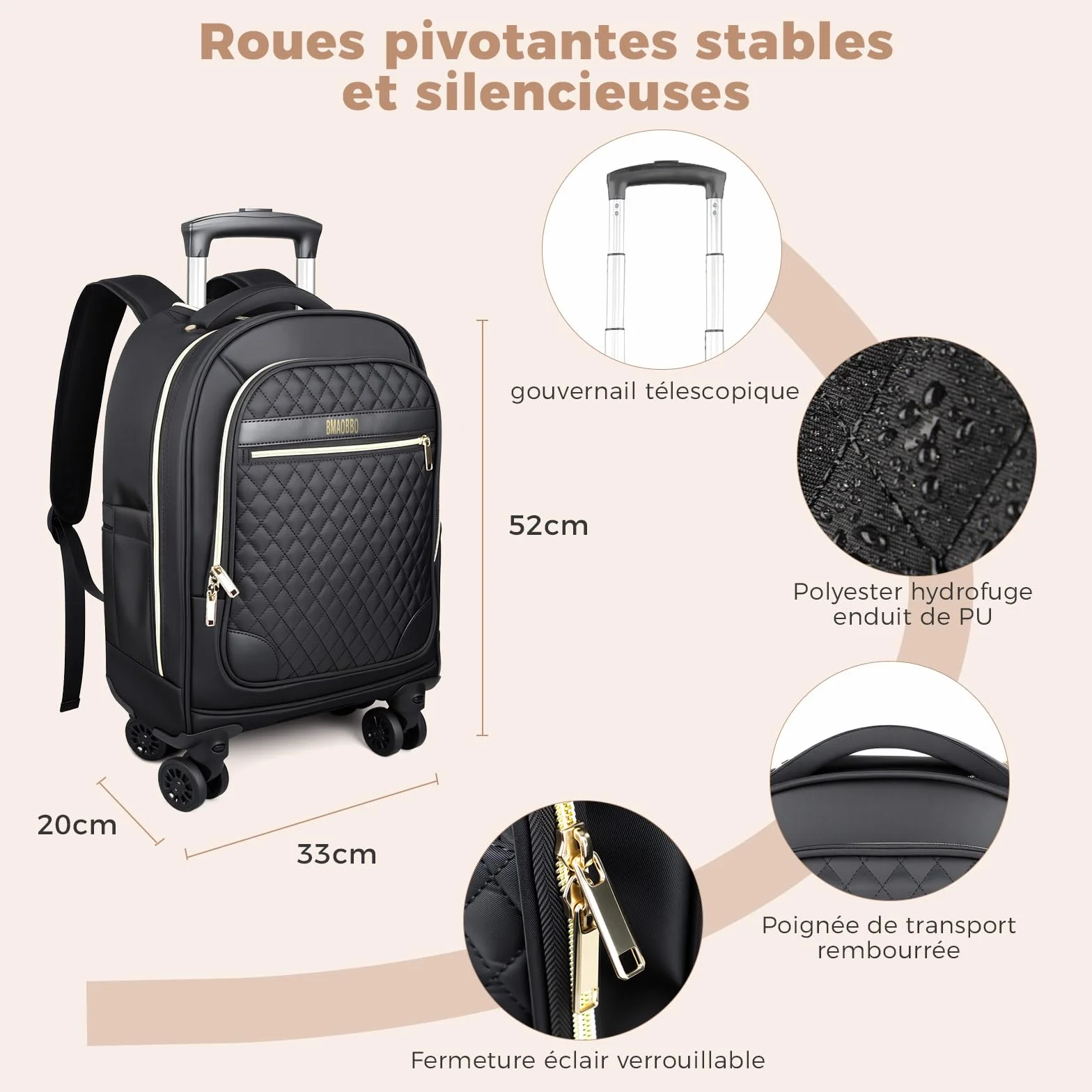 Sac à Dos à Roulettes pour Femme 15.6 Pouces Ordinateur Portable 35L
