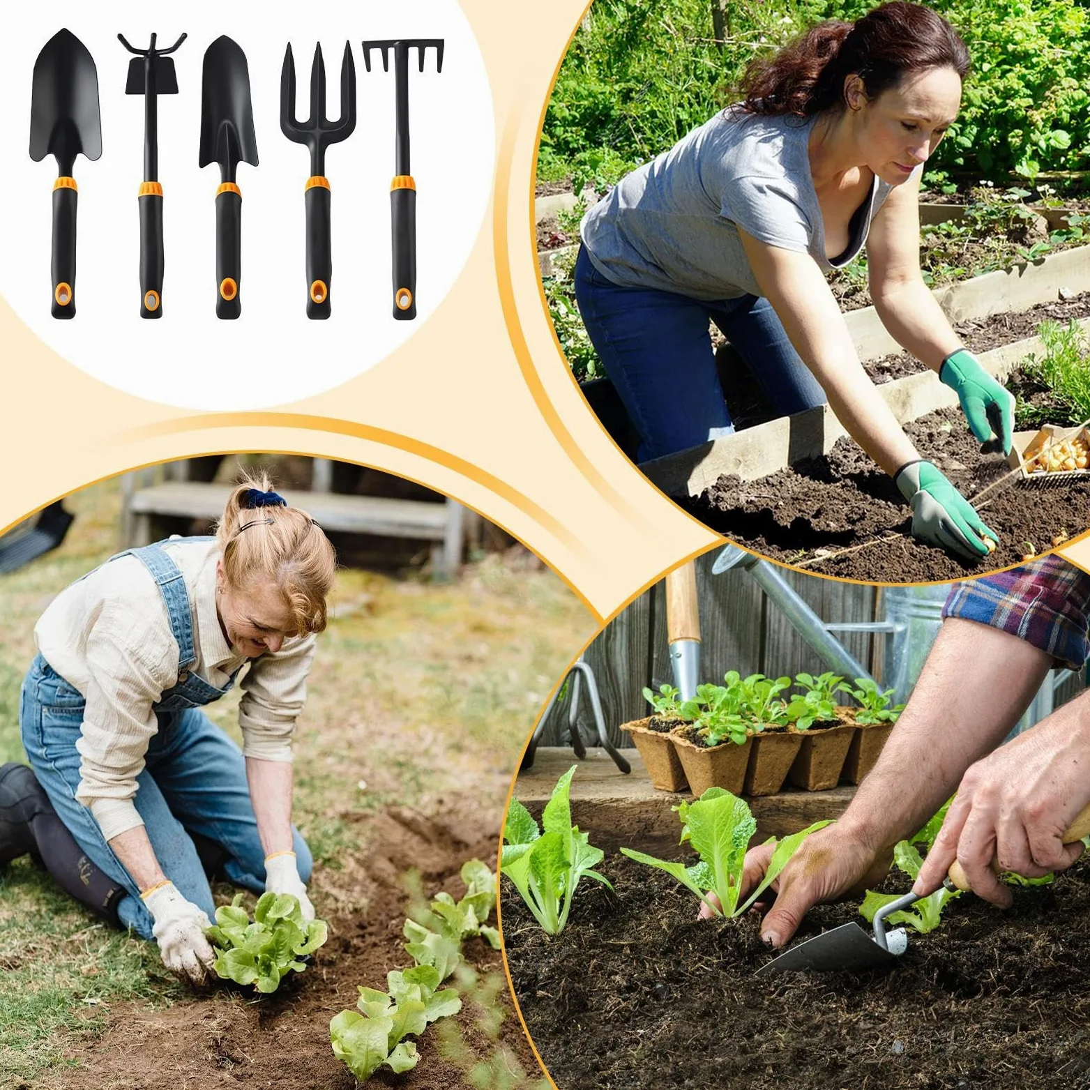 Pelle de Jardinage 5 Pièces Petites Pelles de Jardin | Set d'Outils avec Transplantoir pour Repiquage Culture Potager surélevé Jardin Extérieur Intérieur Pelouse Aménagement