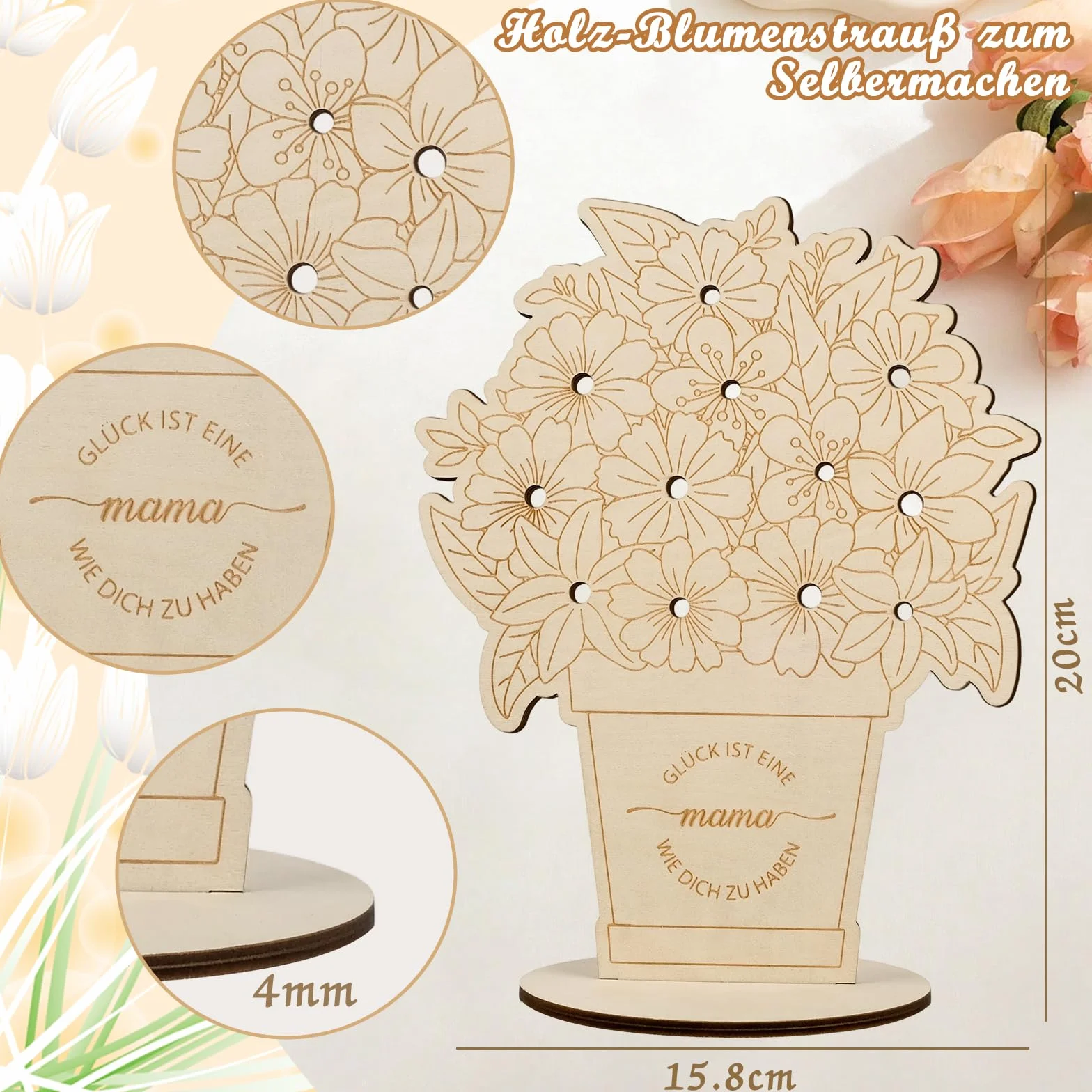 Bouquet de fleurs en bois kit de bricolage avec gravure décoration en bois