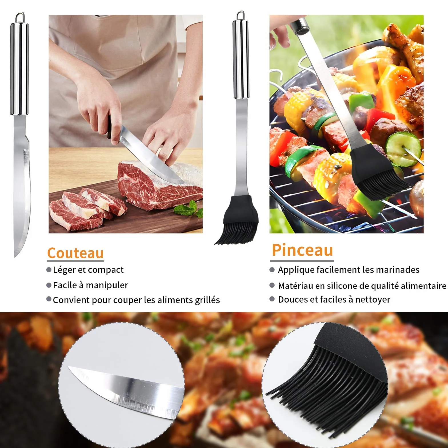 Ensemble Ustensiles Barbecue Acier Inoxydable 11 Pièces - Kit Accessoires Grill avec Sac Portable