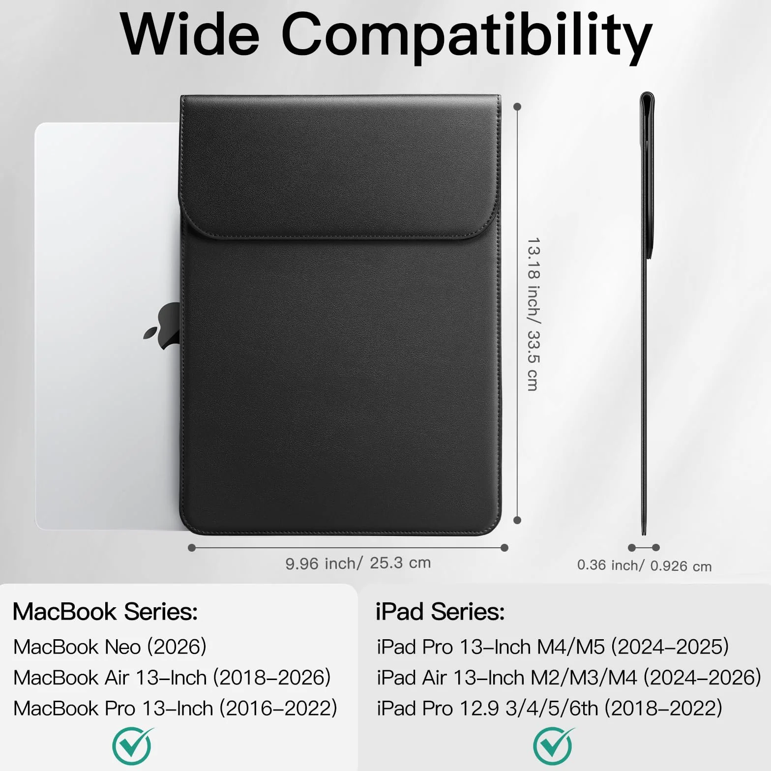 JETech Housse Fine MacBook Air 13 Pouces M2 M3 M4 M5 2022-2026 MacBook Pro 13 Pouces M1 M2 2016-2022 Noir