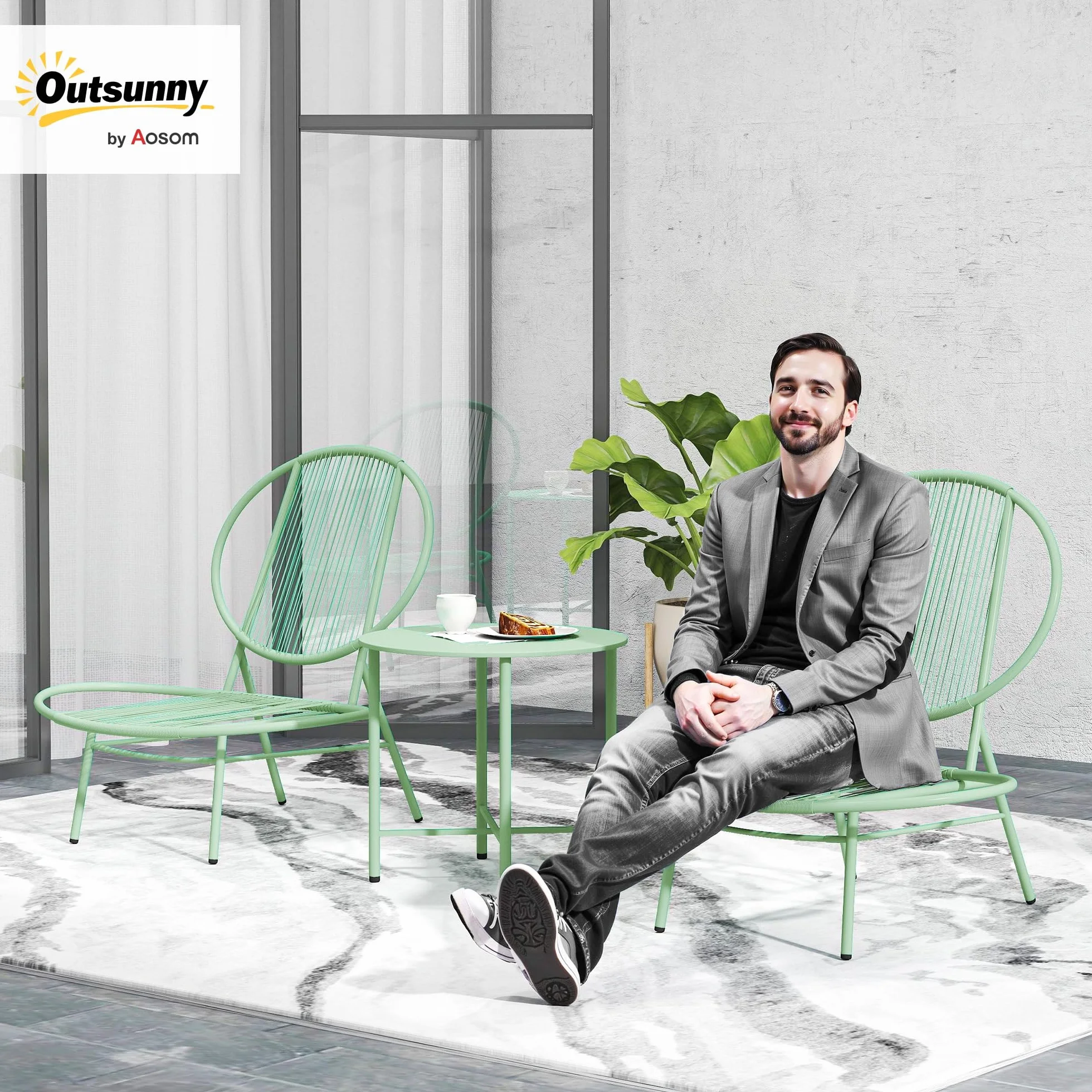 Outsunny Bistro Set 3 pièces en acier résistant aux intempéries meubles de jardin table de bistrot chaises ergonomiques