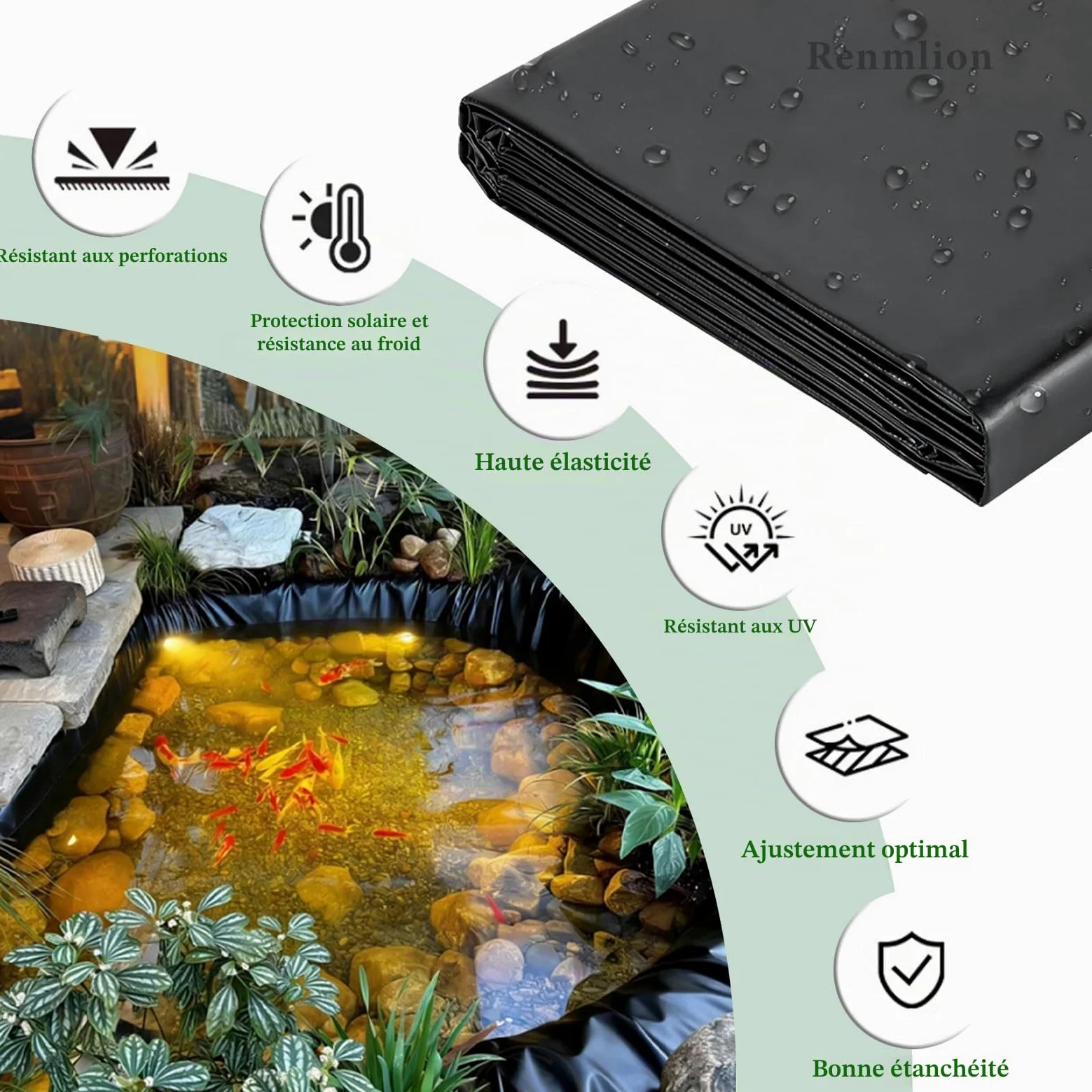 3x4m 4x6m 5x8m 8x10m 10x12m Revêtement d'étang EPDM - Sous-couche de bassin durable Membrane imperméable pour piscine - Film d'étanchéité Bâche de film de piscine résistante à l'humidité(4x4m)