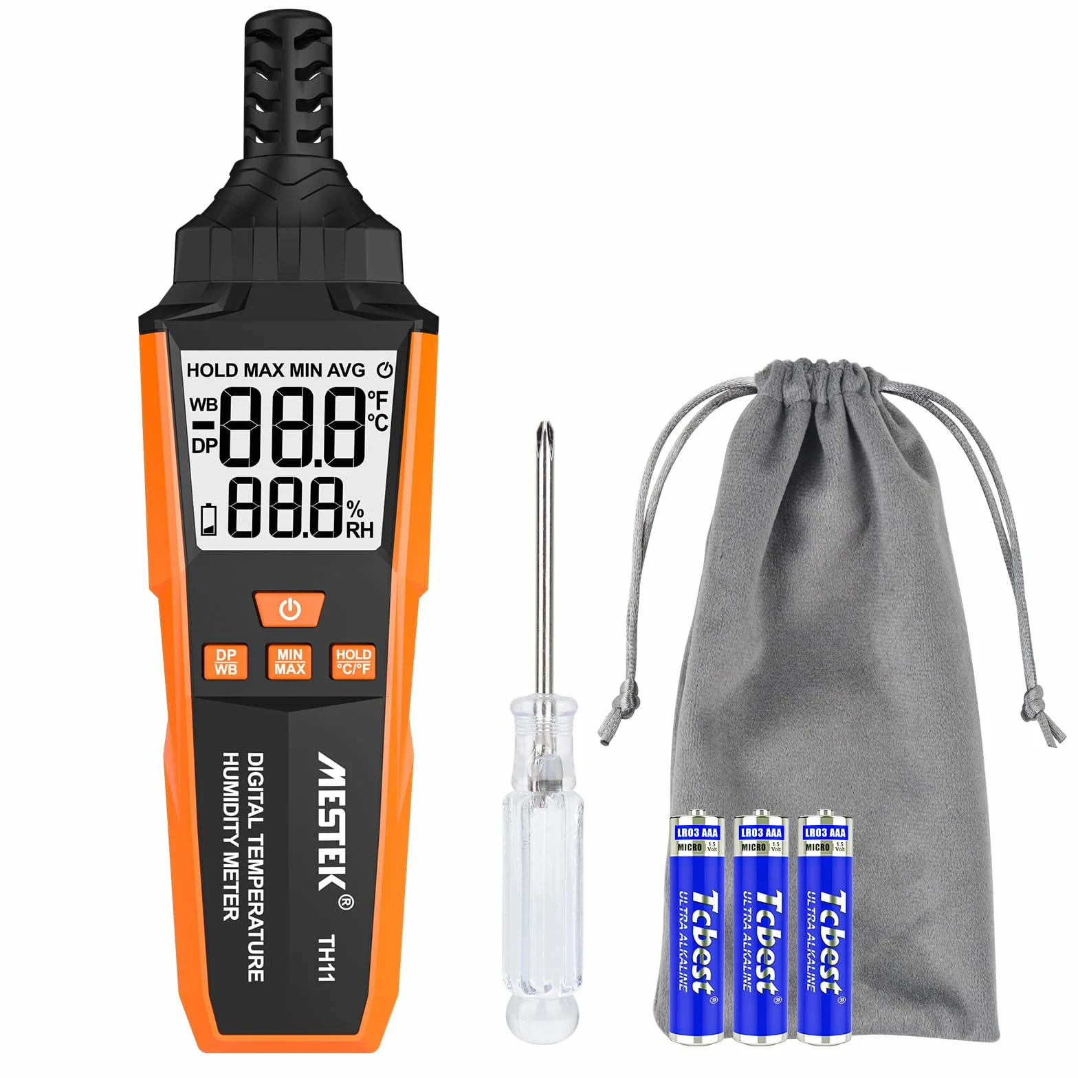 Hygromètre Thermomètre 4-en-1 MESTEK, Hygromètre Numérique Thermomètre Intérieur/Extérieur, Température du point de rosée et bulbe humide, Portable à Main, Pour Chambre Bureau Expédition de Camping