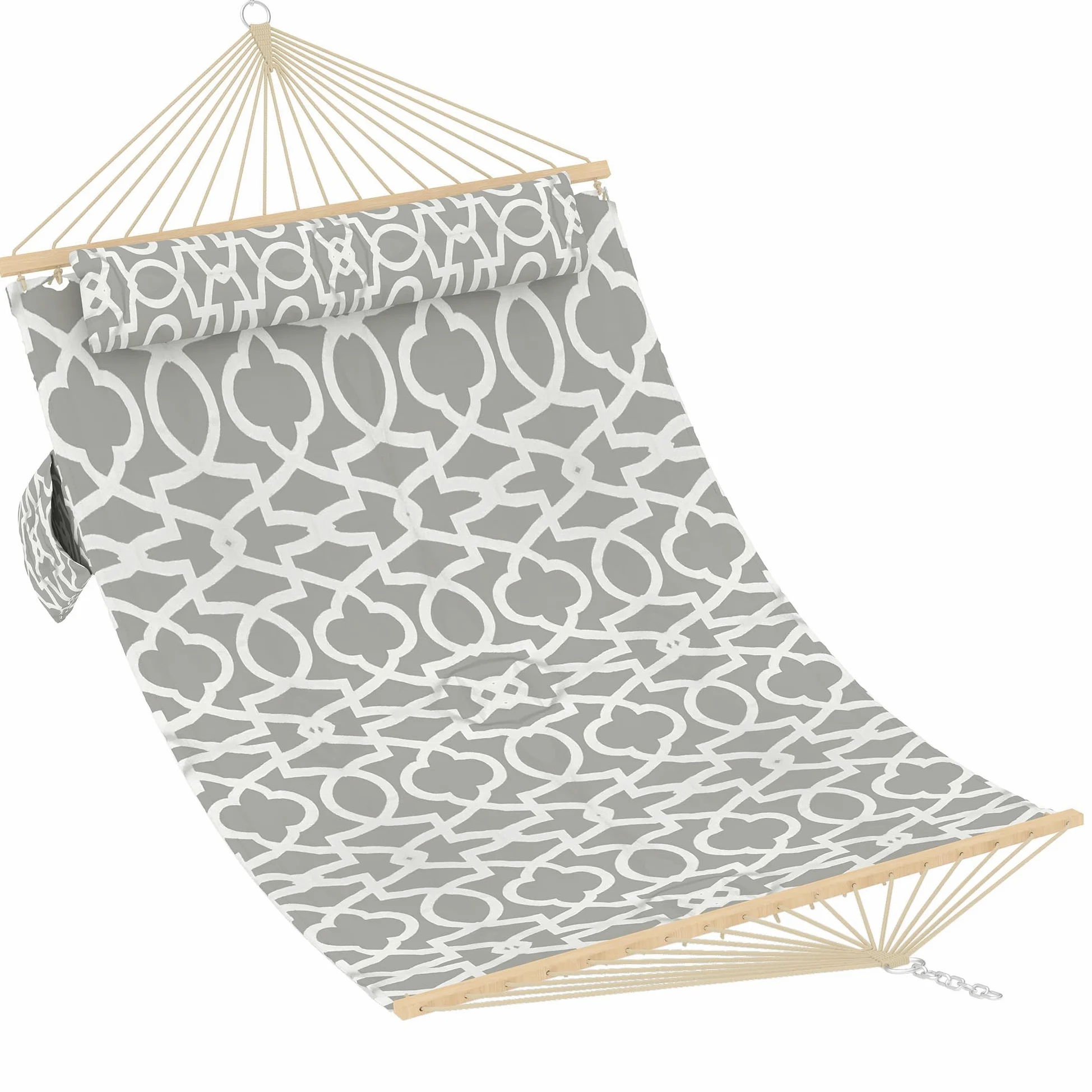 Hamac Double Barres En Bois 350×140 cm − Toile Matelassée Rembourrée Confortable Pour 2 Personnes, Hamac d'Extérieur Pour Jardin Terrasse Balcon, Idéal Sieste, Avec Sac De Rangement, Multicolore