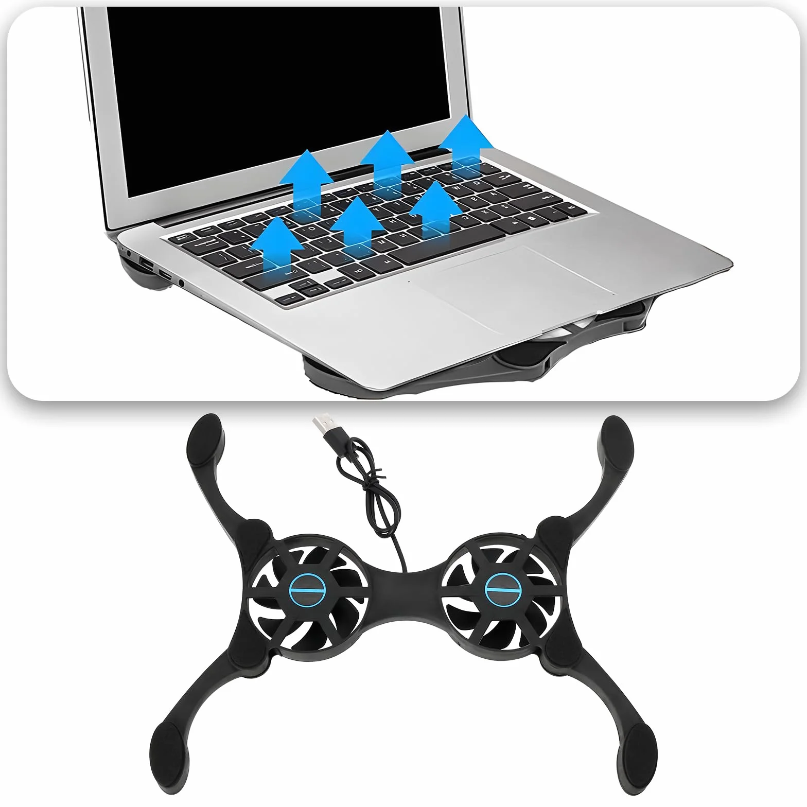 OTOTEC Lot de 2 Mini Ventilateurs Ordinateur Portable 7-15 Pouces Tapis Refroidissement USB Double 19x8,7 cm