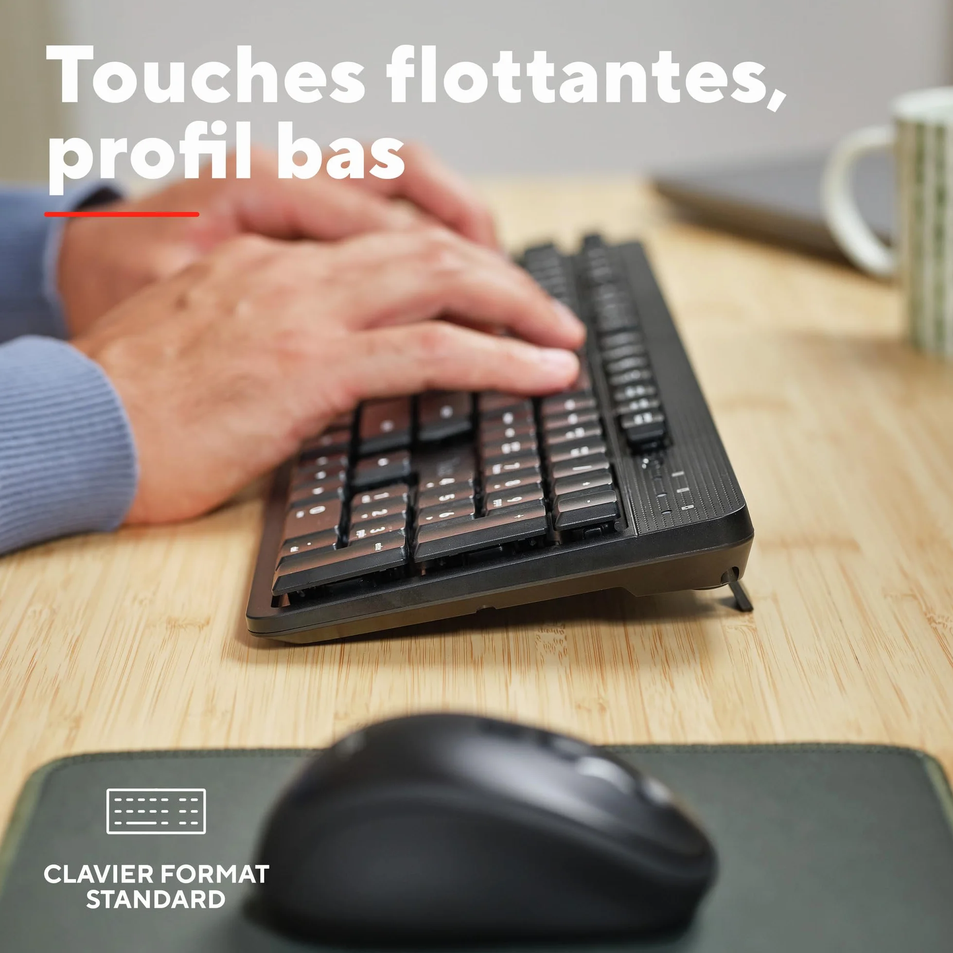 Trust Ymo II Pack Clavier et Souris sans Fil AZERTY Français Silencieux, Résistant aux Éclaboussures, Récepteur USB Unique, Noir