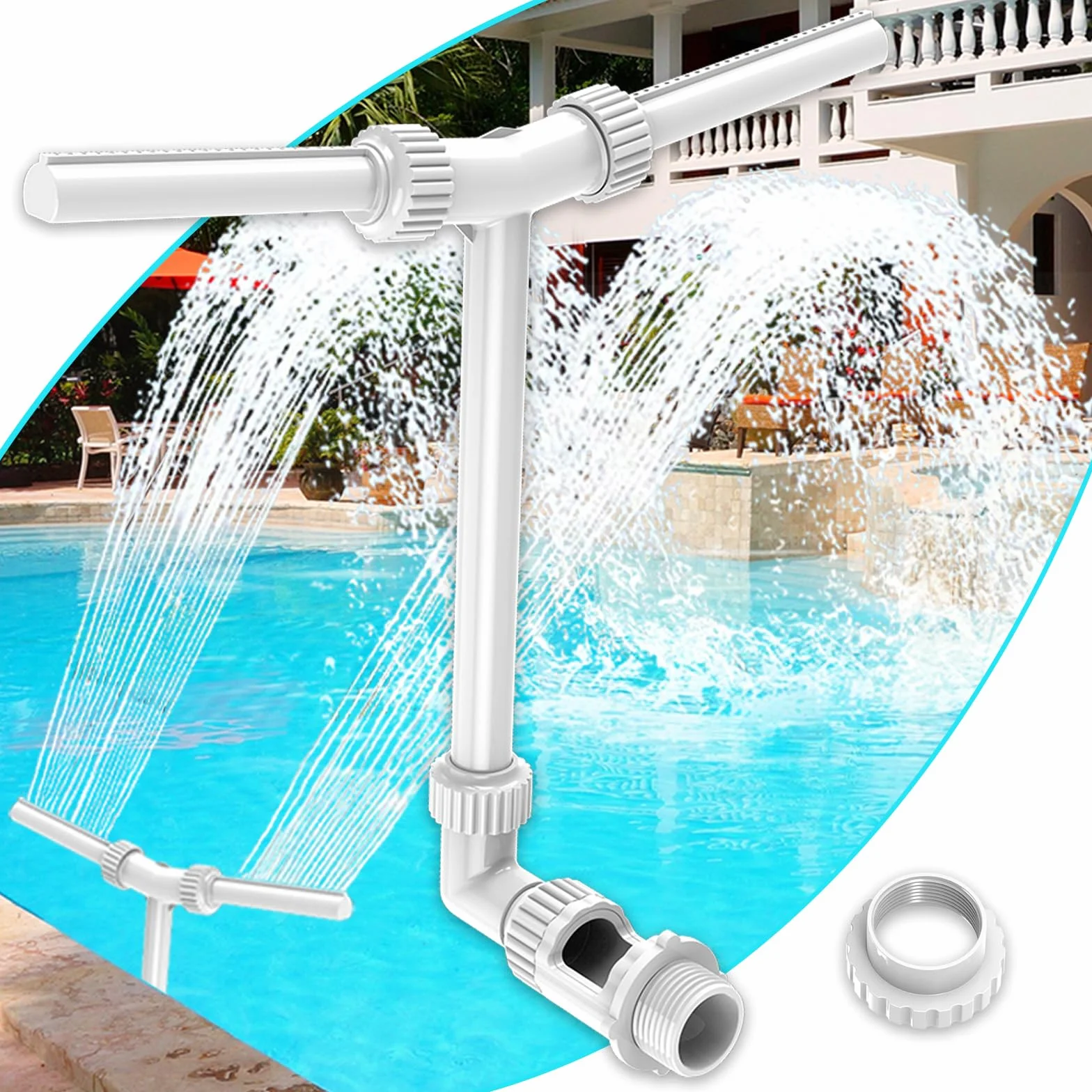 Cascade de piscine double pulvérisation réglable avec adaptateur aérateur pour spa enterré eau chaude