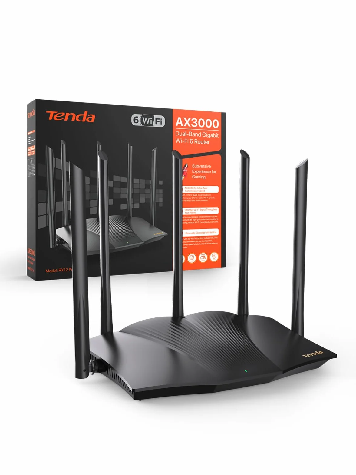 Tenda RX12 Pro Routeur WiFi 6 AX3000 Dual Band Gigabit 2404Mbps 5GHz 574Mbps 2.4GHz 4 Ports Gigabit 160MHz WiFi Mesh OFDMA VPN WPA3 IPV6 TWT