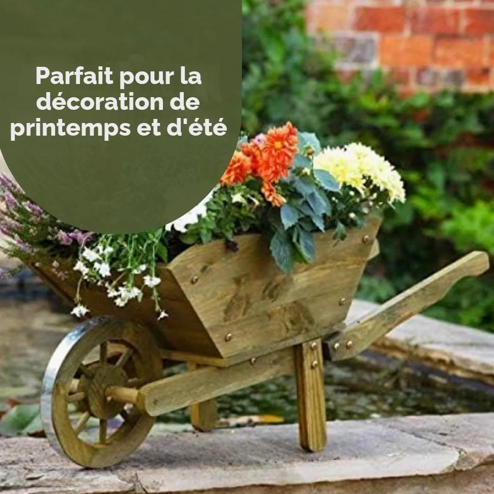 Garden Mile Brouette de jardin Woodland - Décoration de jardin - Décoration d'extérieur - Décoration de terrasse - Convient pour plantes et fleurs - Taille XL