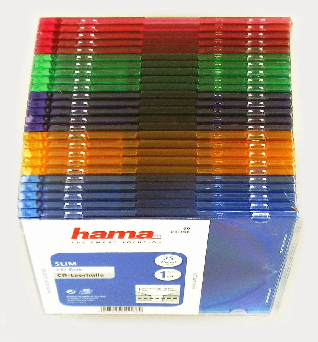 Hama Boîtier Slim pour CD et disques Blu-ray, lot de 25, Transparent/Bleu/Orange/Vert/Rouge/Violet