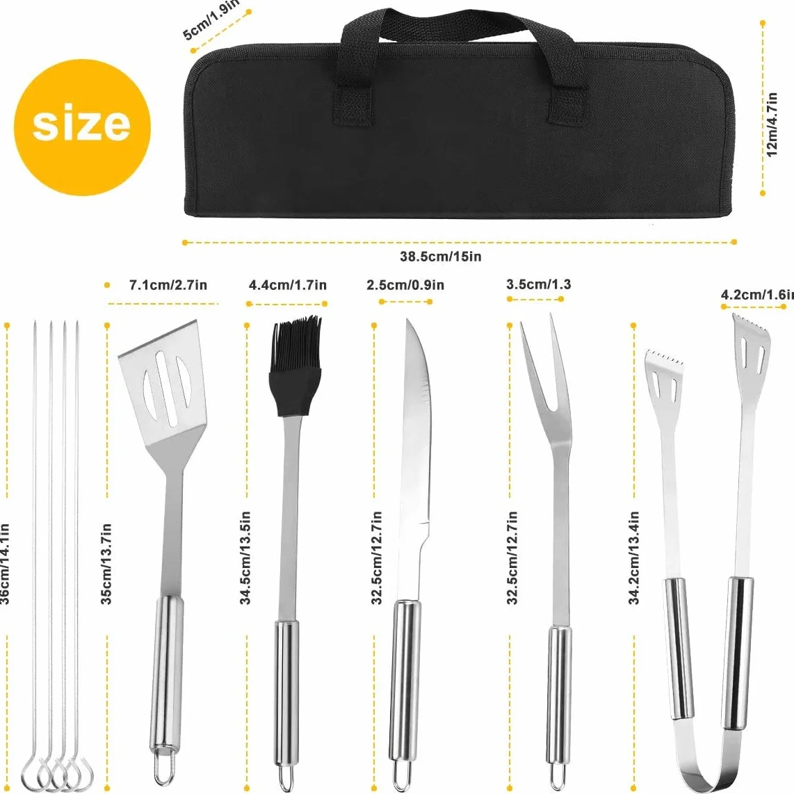 Kit Barbecue 9 Pièces en Acier Inoxydable avec Gants 800°C - Ustensiles de Cuisine pour Grillade