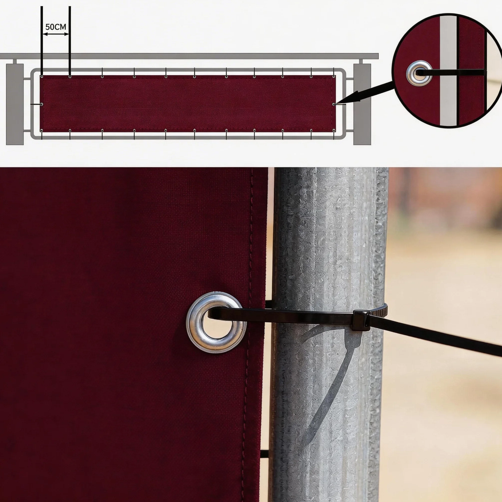 Bâche de Balcon Brise-Vue Imperméable Protection UV 90 x 320 cm Vin Rouge