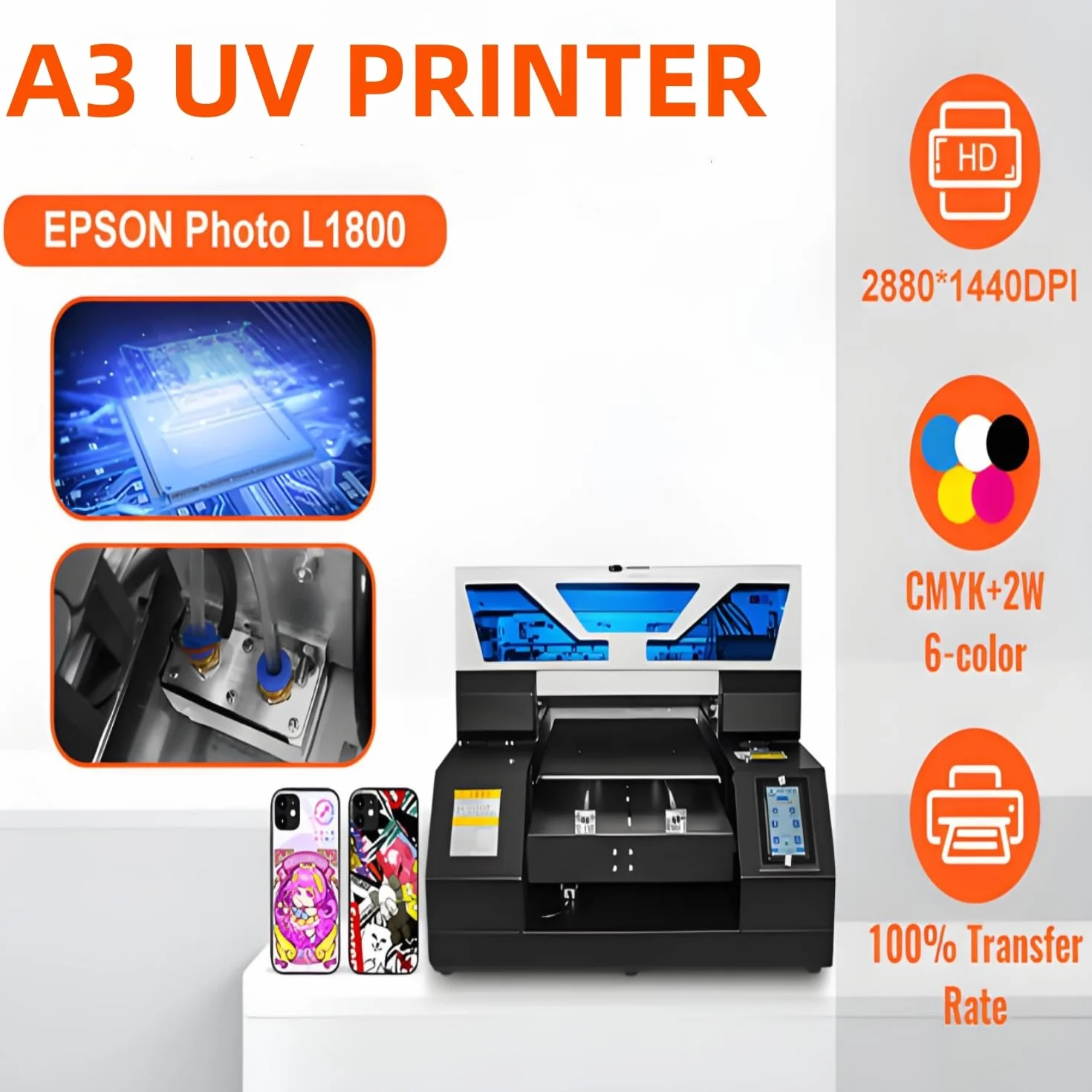 Imprimante Multifonction A3 UV Automatique à Plat A3 UV19, Noir, USB 2.0, 2880 x 1440 DPI, PVC Verre Bois