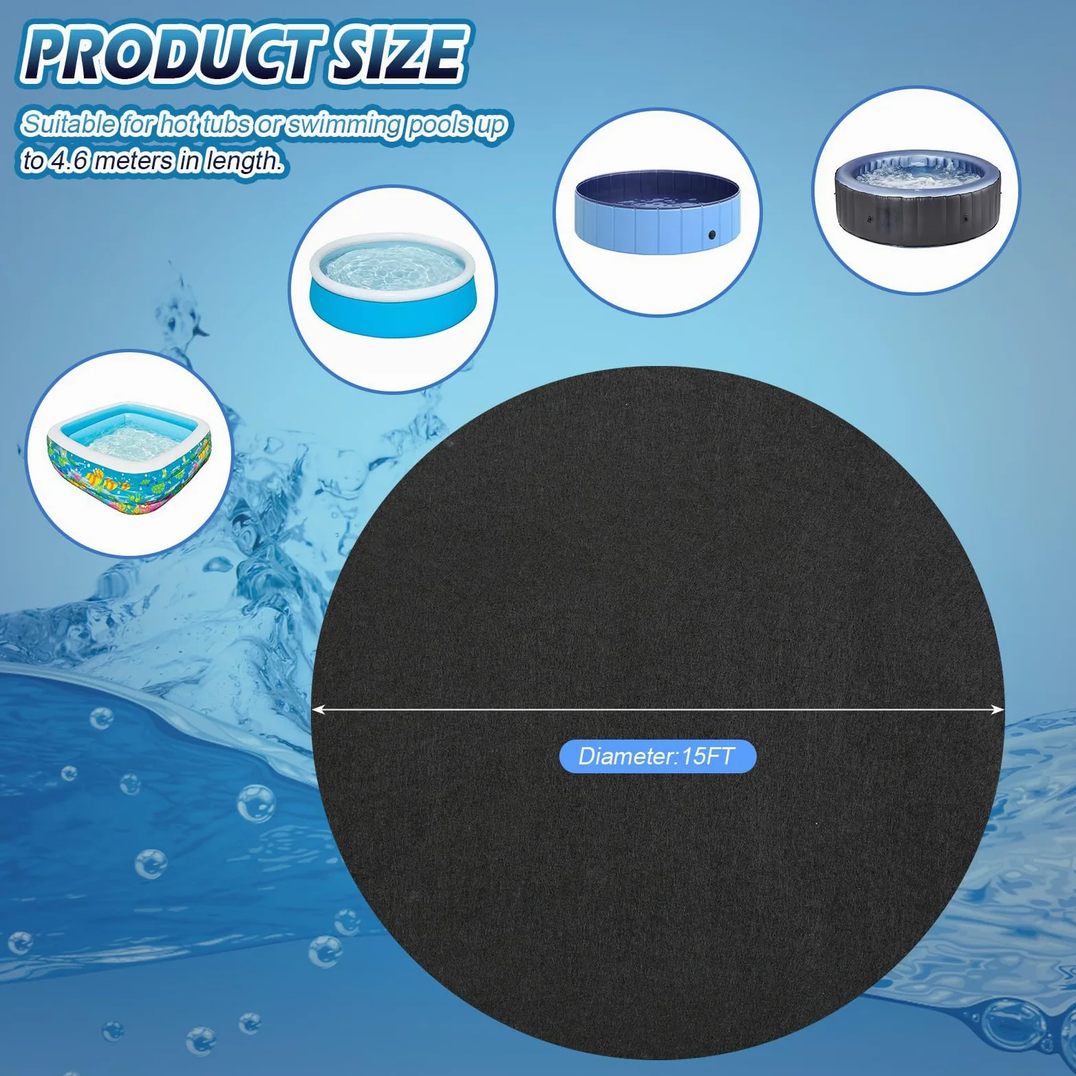 Bâche de sol de piscine ronde de 4,6 m, tapis de protection de sol pour jacuzzi, sûr et antidérapant pour les activités de plein air d'été