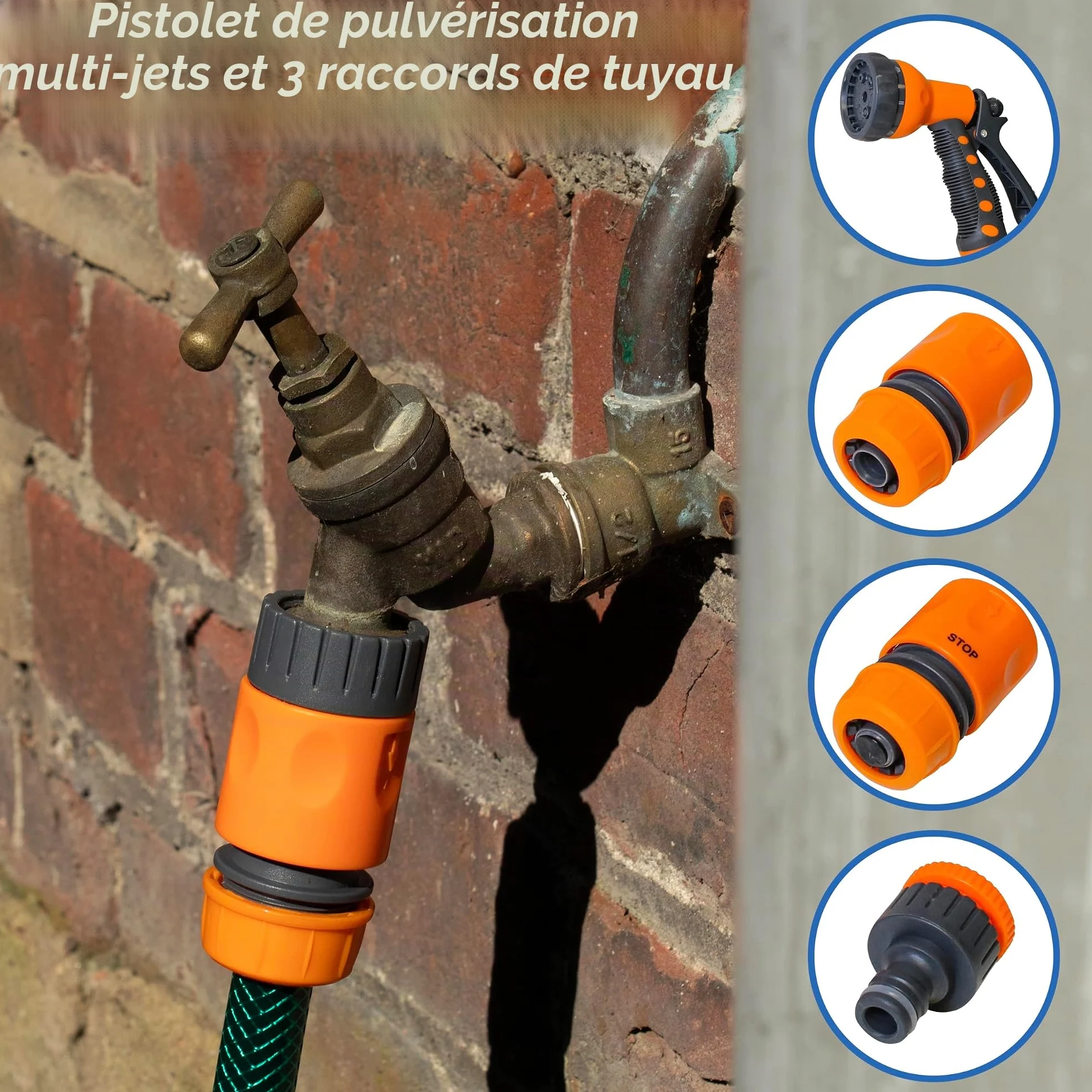 Kit tuyau renforcé Faithfull 30m avec raccords et pistolet