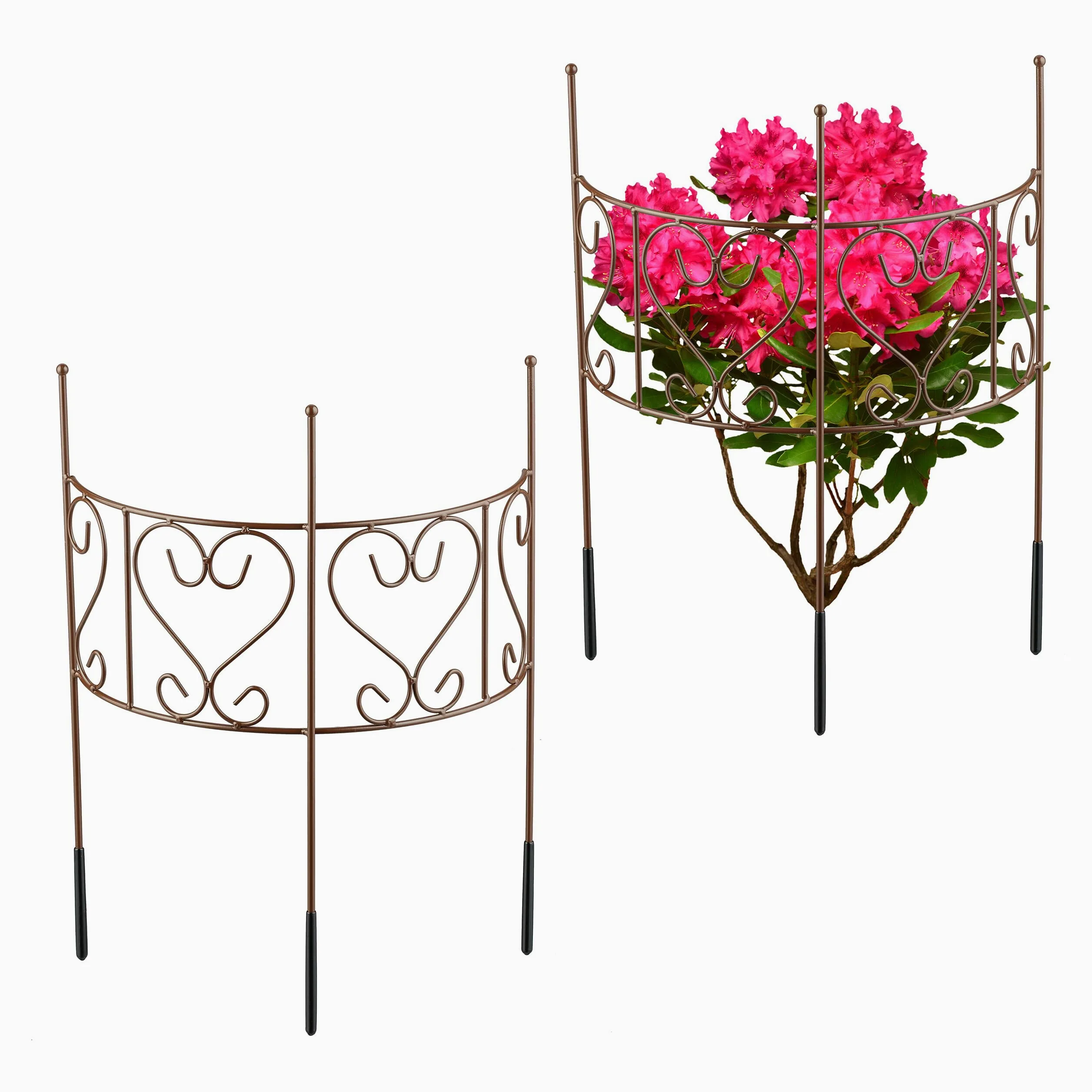 Relaxdays Tuteur Demi-Cercle, Lot de 2, Support Plantes Semi-Circulaire Fleurs et Plantes, hxl: 41,5x31 cm, Acier, Brun