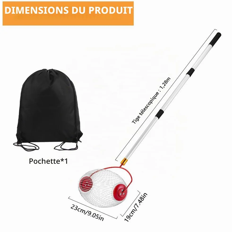 Collecteur de Noix, Ramasse Fruit avec Tige Télescopique Réglable, Rouleau Ramasse Noix avec Sac de Rangement, Collecteur de Rouleaux pour Balles, Noix de Pécan, Les Pruneaux, Golf, Etc.