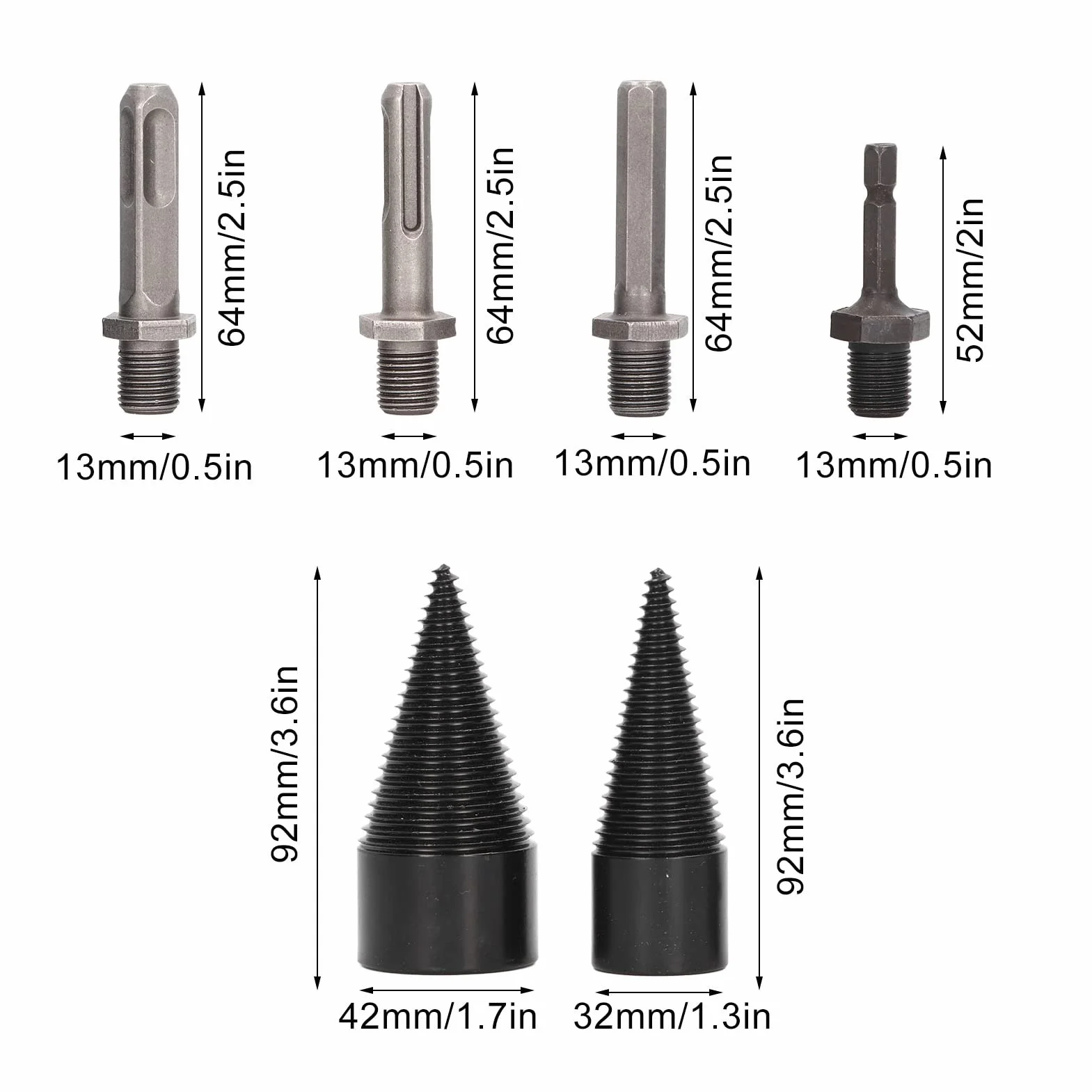 Cônes de Fendeur de Bois 32mm 42mm, 6 Pièces Forets Amovibles pour Perceuse