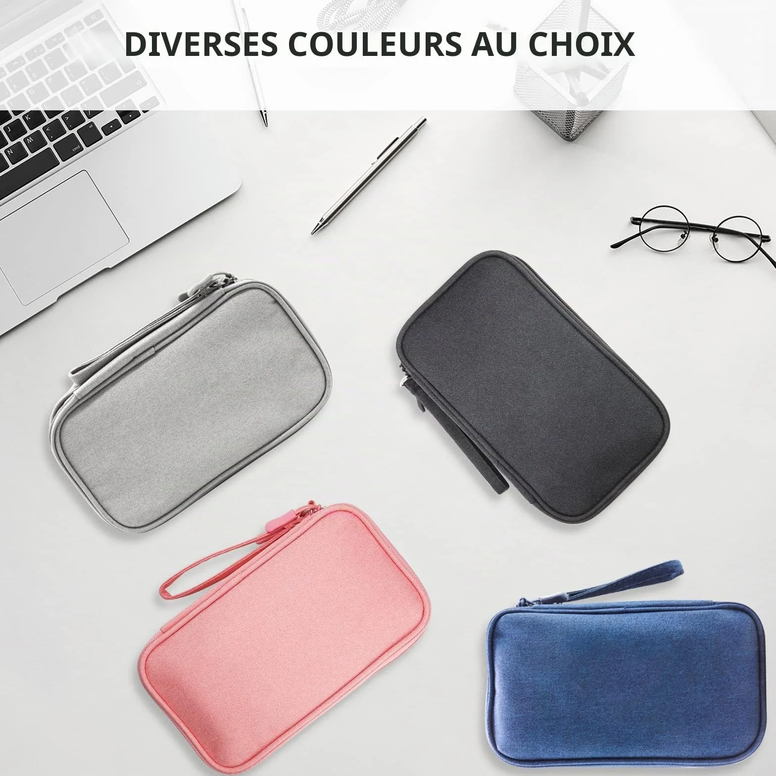 Teskyer Sac de Rangement Câble Étanche Antichoc 2 Couche Noir