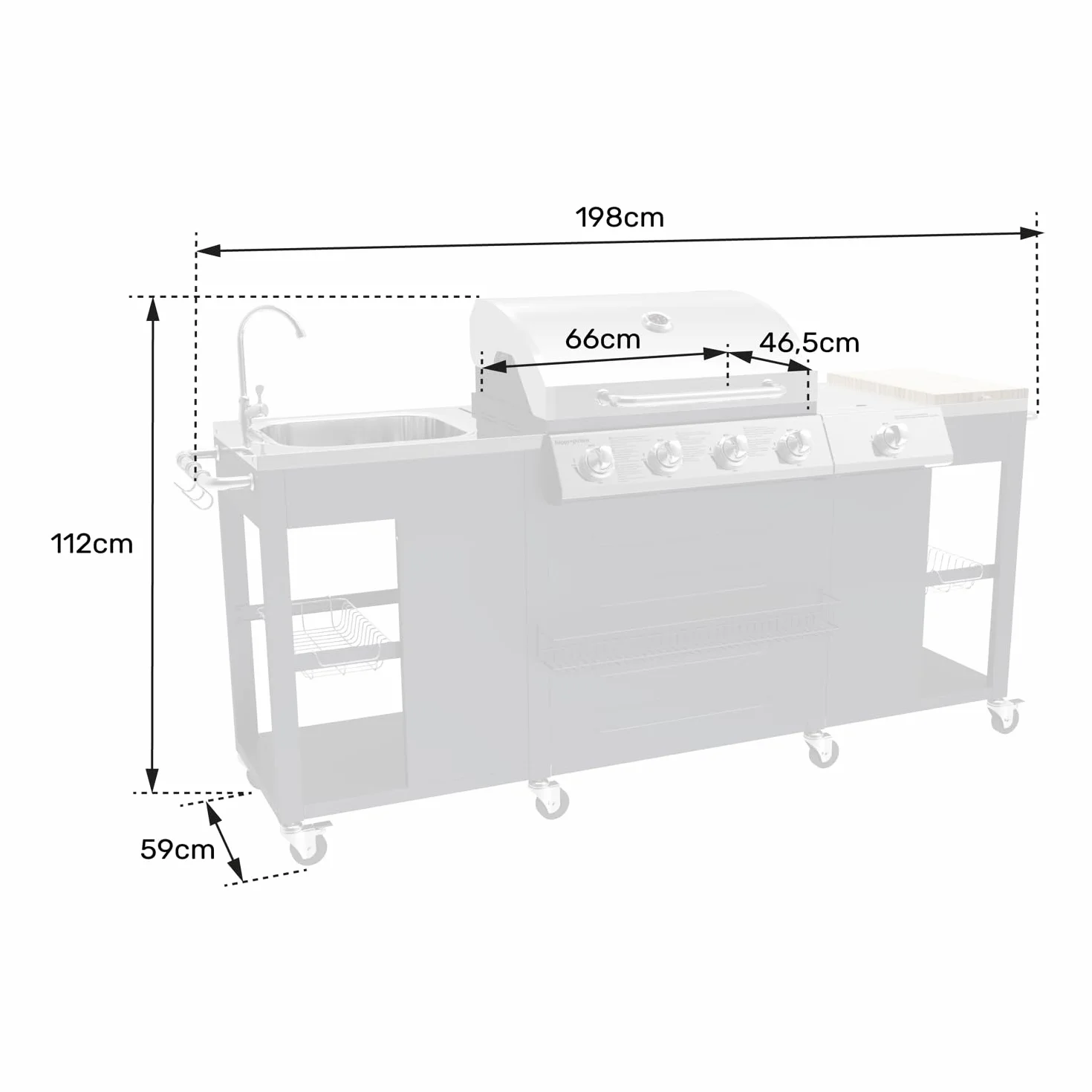 HAPPY GARDEN Cuisine d'extérieur Texas 4+1 Brûleurs 17,2 kW