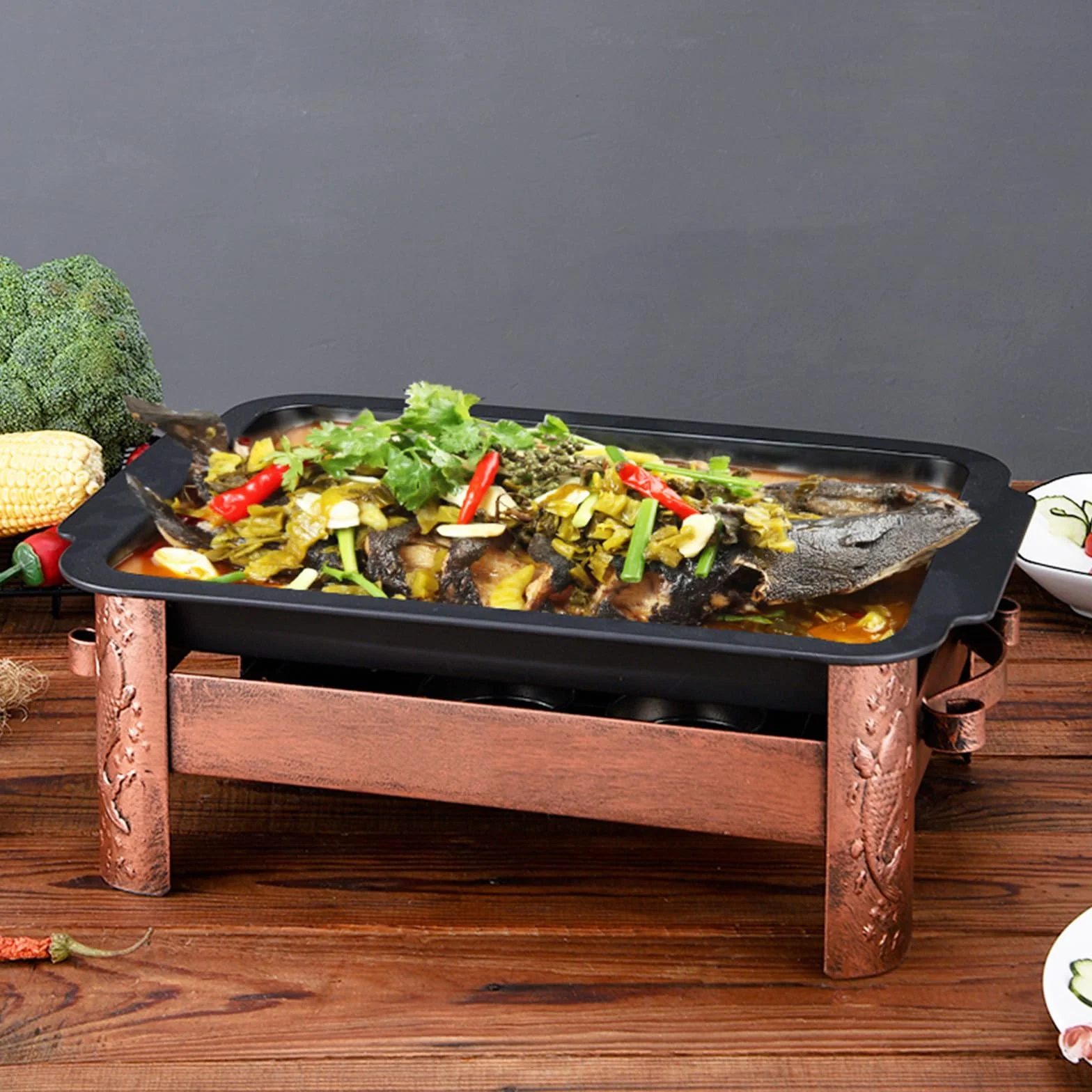 Plaque de Cuisson en Fonte 40x30cm pour Barbecue, Poêle à Griller Anti-adhésive Four et Grillades