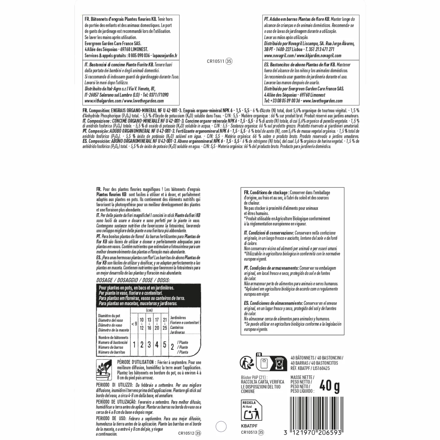 KB Bâtonnets d'engrais plantes fleuries géraniums x40