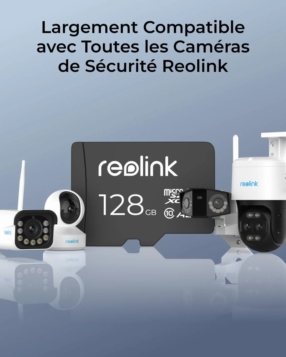 Reolink Carte Mémoire 128Go microSDXC Class 10 A2 U3 TF Compatible Caméra Surveillance