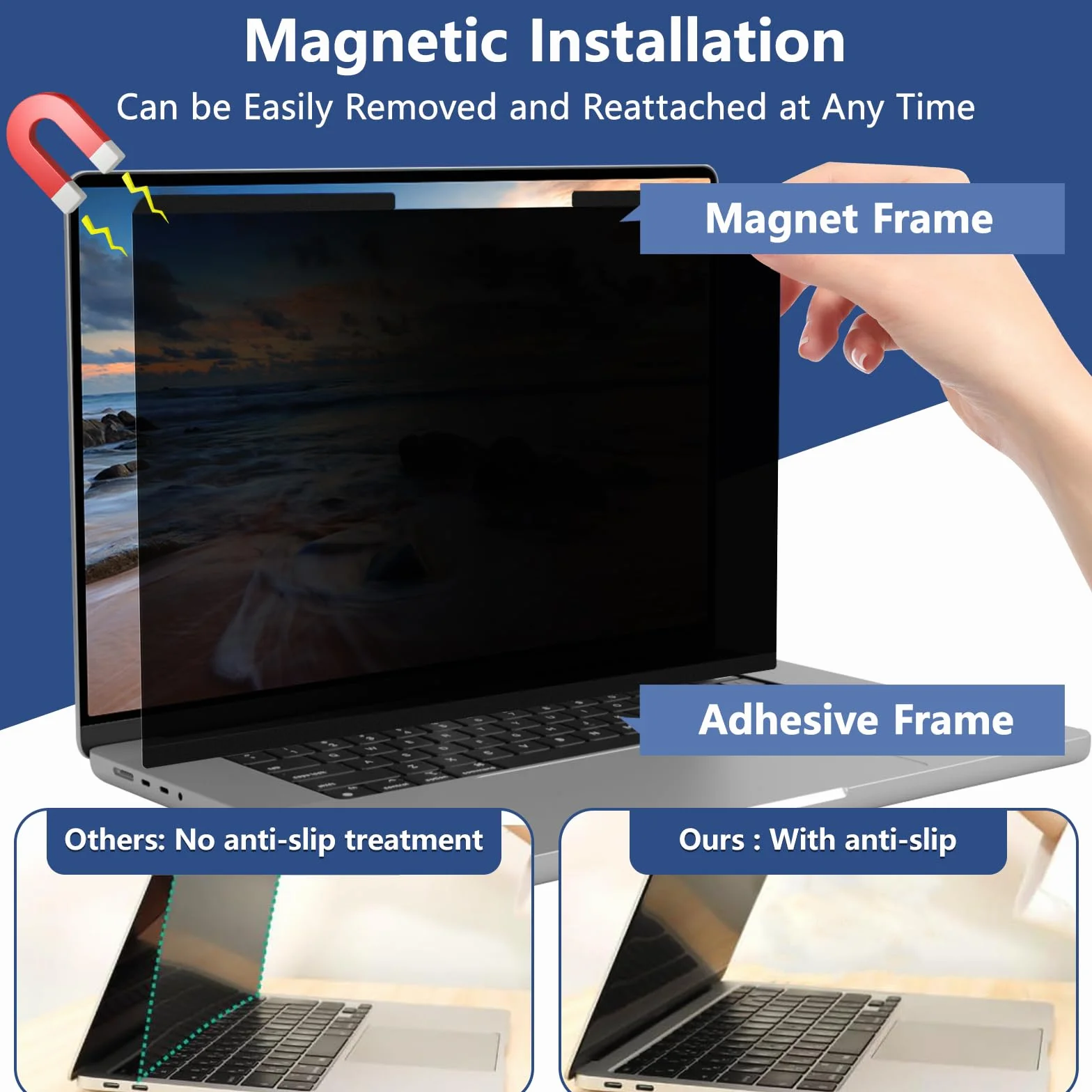 Filtre de Confidentialité Magnétique pour Surface Laptop 13,5 Pouces 6/5/4/3/2/1, Anti-Espion et Bleu-Lumière