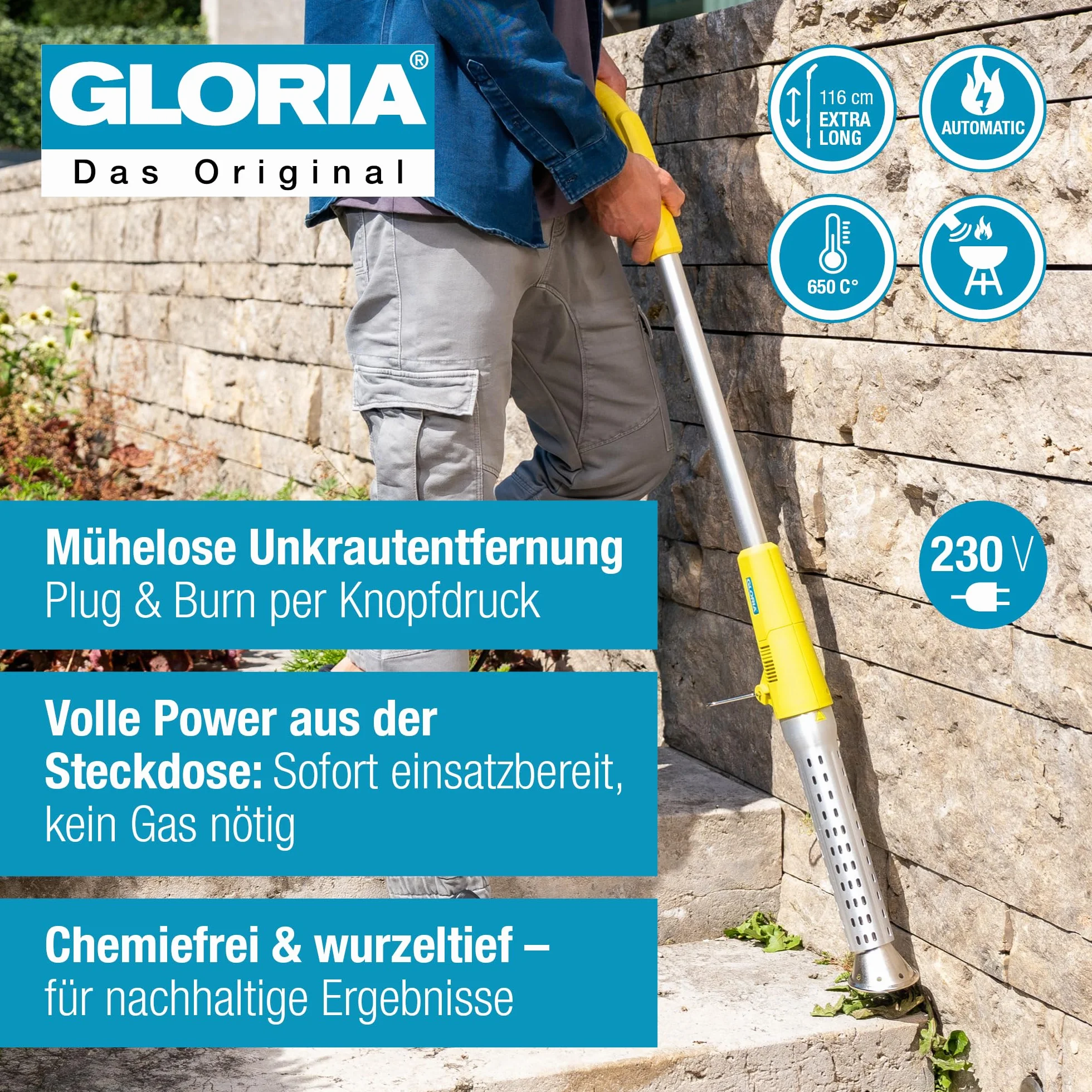Gloria Désherbeur Thermique Électrique Thermoflamm bio Electro 650°C Sans Glyphosate Désherbage Écologique Décapeur Thermique Allume-Barbecue