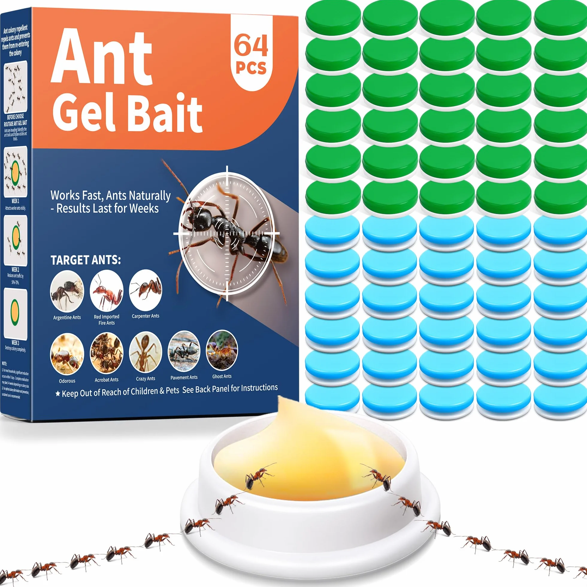 Pièges à fourmis Lot de 64 pour Intérieur Extérieur Jardin Terrasse Animaux Enfants