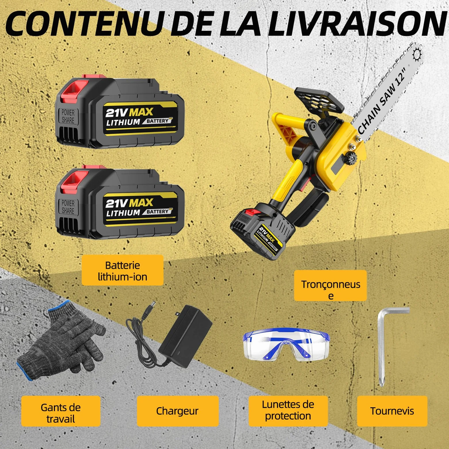 Tronçonneuse à batterie 12 pouces, moteur 1800W sans balais, 2x4000mAh, lubrification auto, sécurité – scie arboricole pro avec coffret, pour bois et jardin