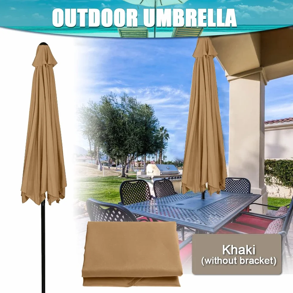 Roadtime Housse de rechange parasol 3 m tissu universel protection solaire jardin patio plage (8 baleines, kaki)