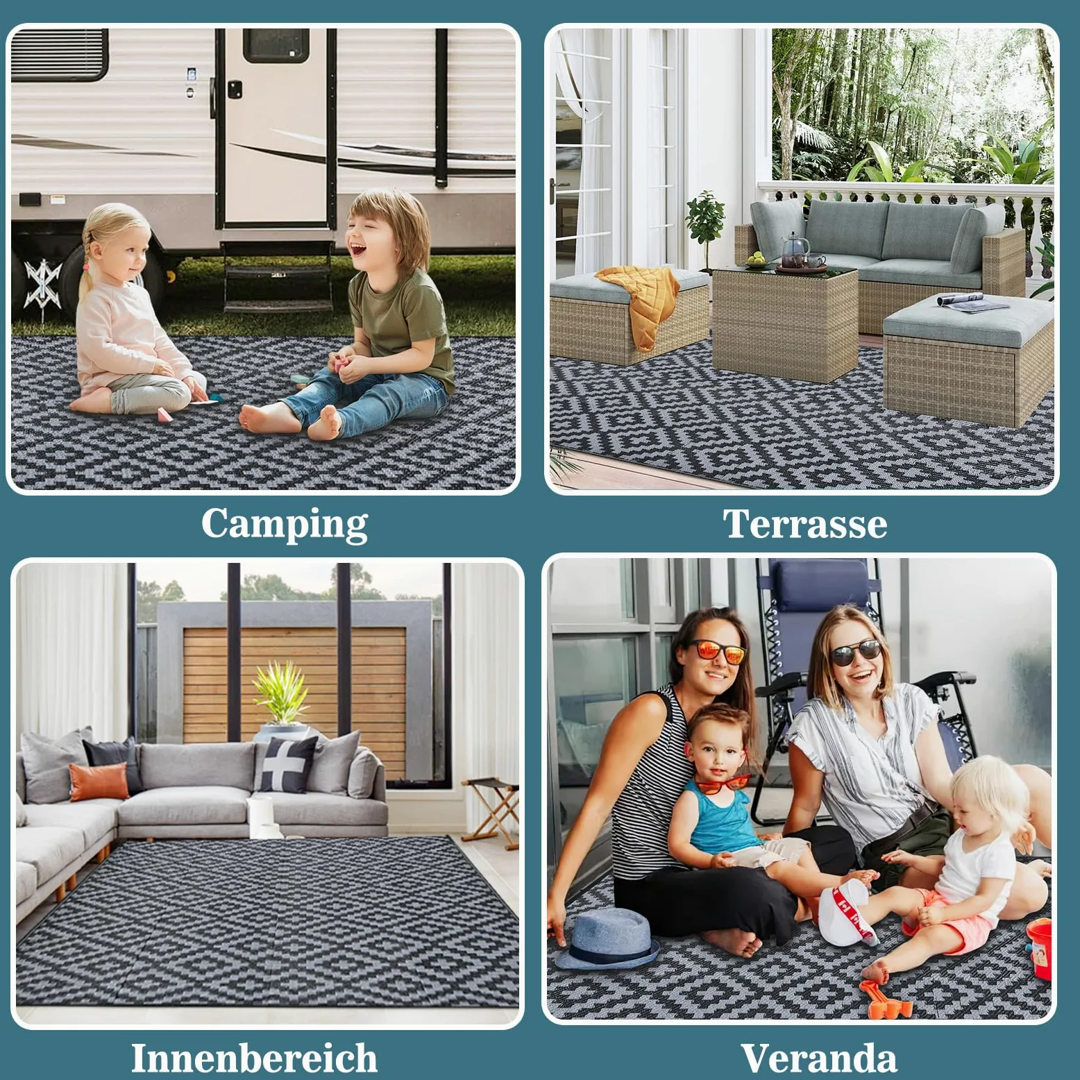 Alishomtll Tapis d'extérieur 180 x 275 cm résistant aux intempéries, en plastique polypropylène imperméable, pour terrasse, jardin, balcon, réversible, résistant aux UV, tapis extérieur, camping, pour