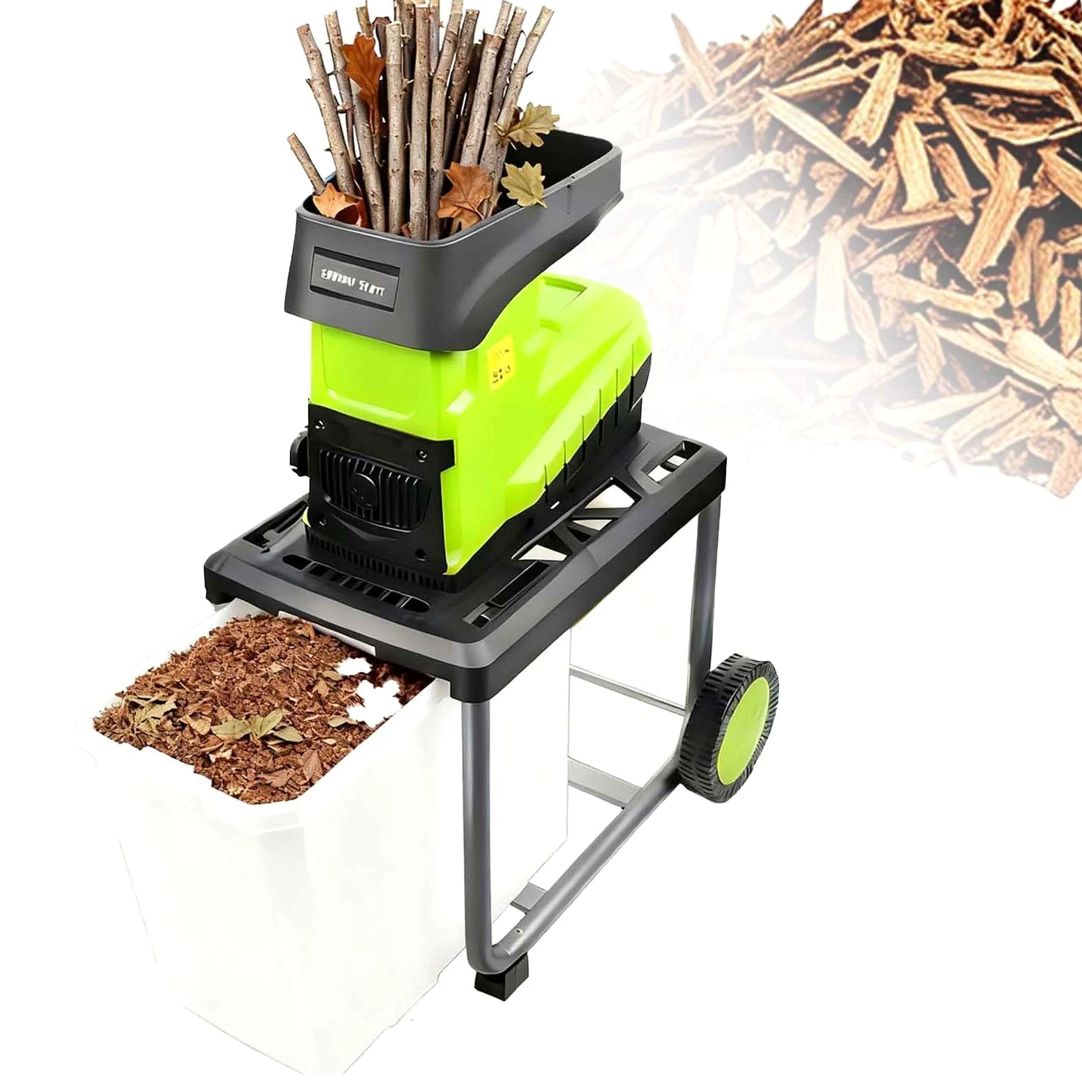 Broyeur De Végétaux Électrique 2800 W Avec Bac Amovible De 60 L ; Traite Les Branches De 4,5 Cm ; Réduction 25:1 ; Lames Trempées Réversibles ; Nettoyage Facile ; Pour Déchets