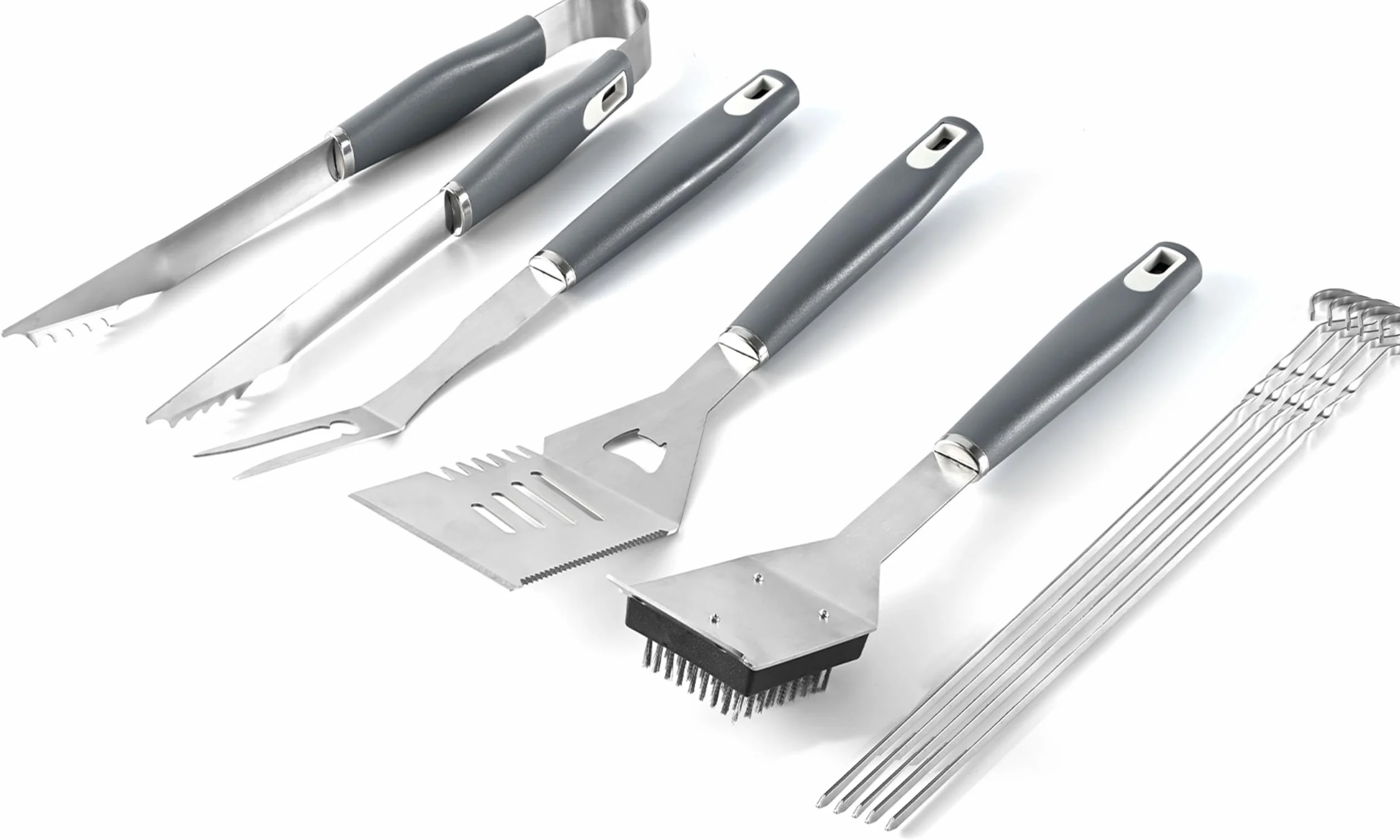 Set d'Accessoires Barbecue 10 Pièces Inoxydable - Ustensiles de Cuisson Extérieur avec Pince, Spatule, Fourchette & Brosse