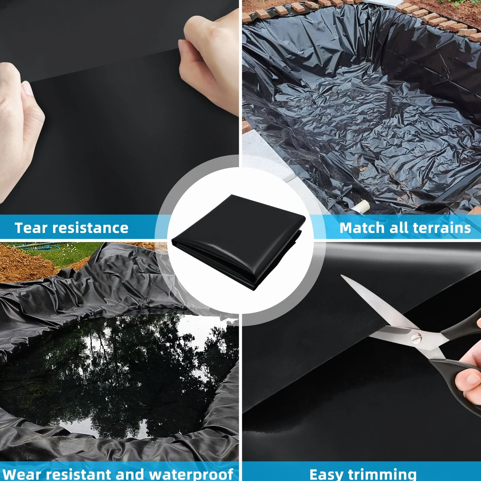 Bâche de Bassin en PVC de qualité supérieure 6x8M, Noire, en PEHD, très résistante, Film d'étanchéité pour Bassin de baignade, bassins à Poissons, fontaines, Jardins Aquatiques et Cascades