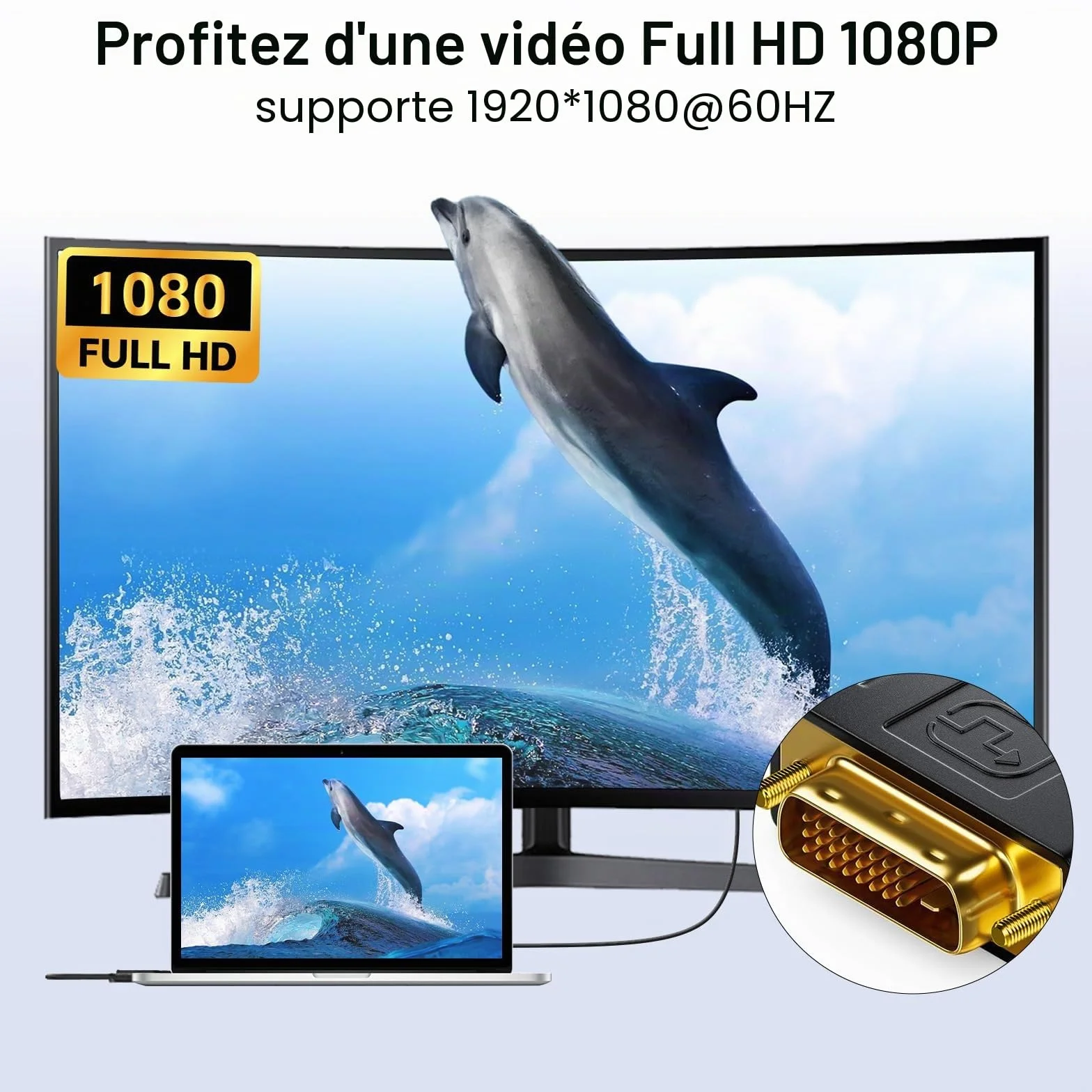 Adaptateur DVI vers HDMI 2Pack Bidirectionnel Convertisseur HDMI Femelle vers DVI-D Mâle Plaqué Or 1920x1200 1080P