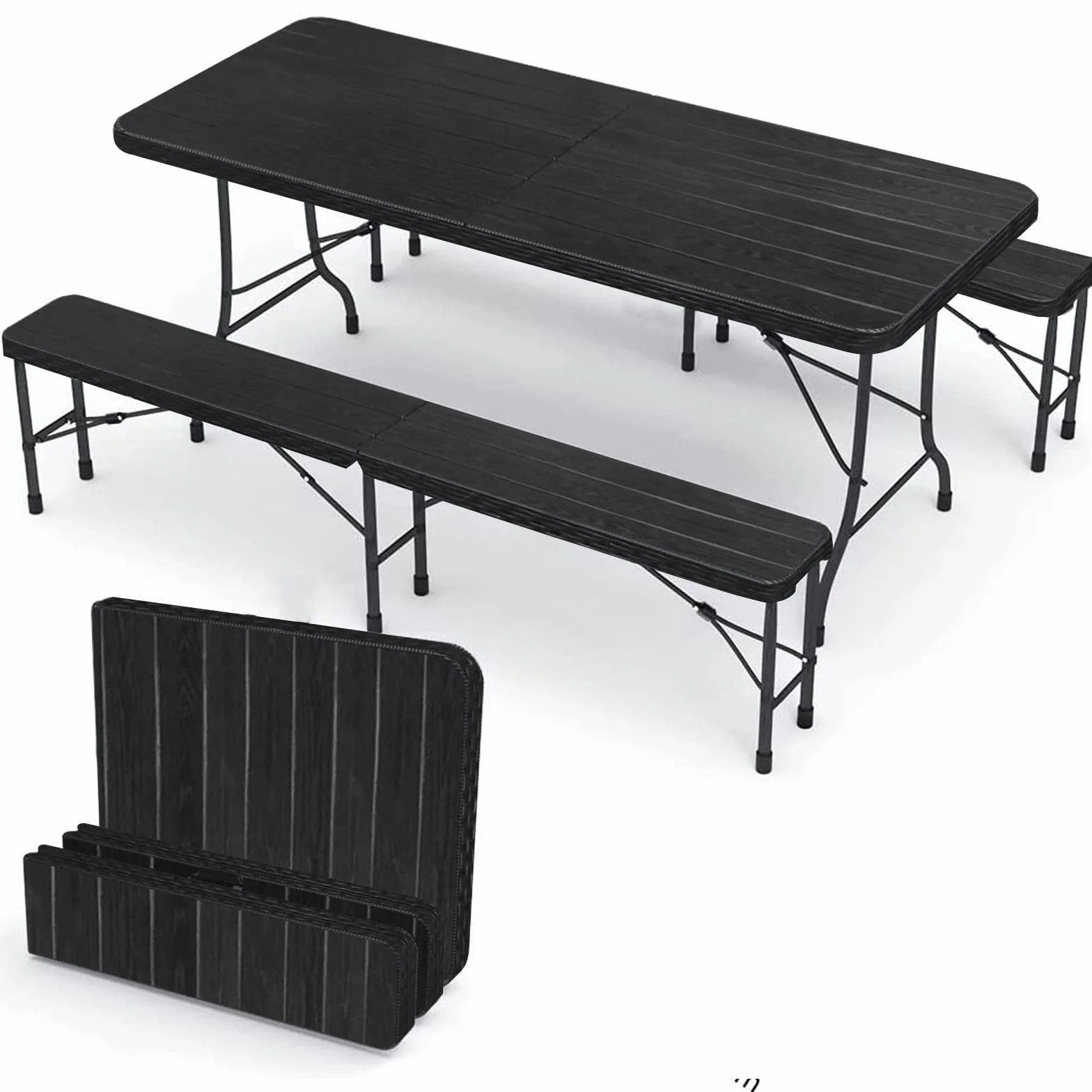 IZTOSS Ensemble Table Pliante et 2 Bancs de Jardin 8 Personnes Noir
