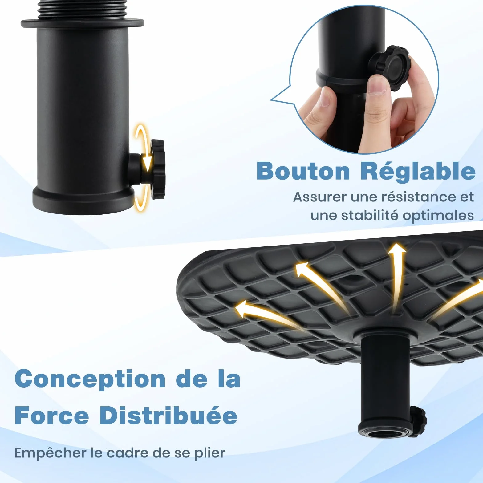 RELAX4LIFE Table de Parasol de Jardin Ronde Φ 50CM Hauteur Réglable Trou de Parasol 38 mm Plateau PE Imitation Grain de Bois Noir