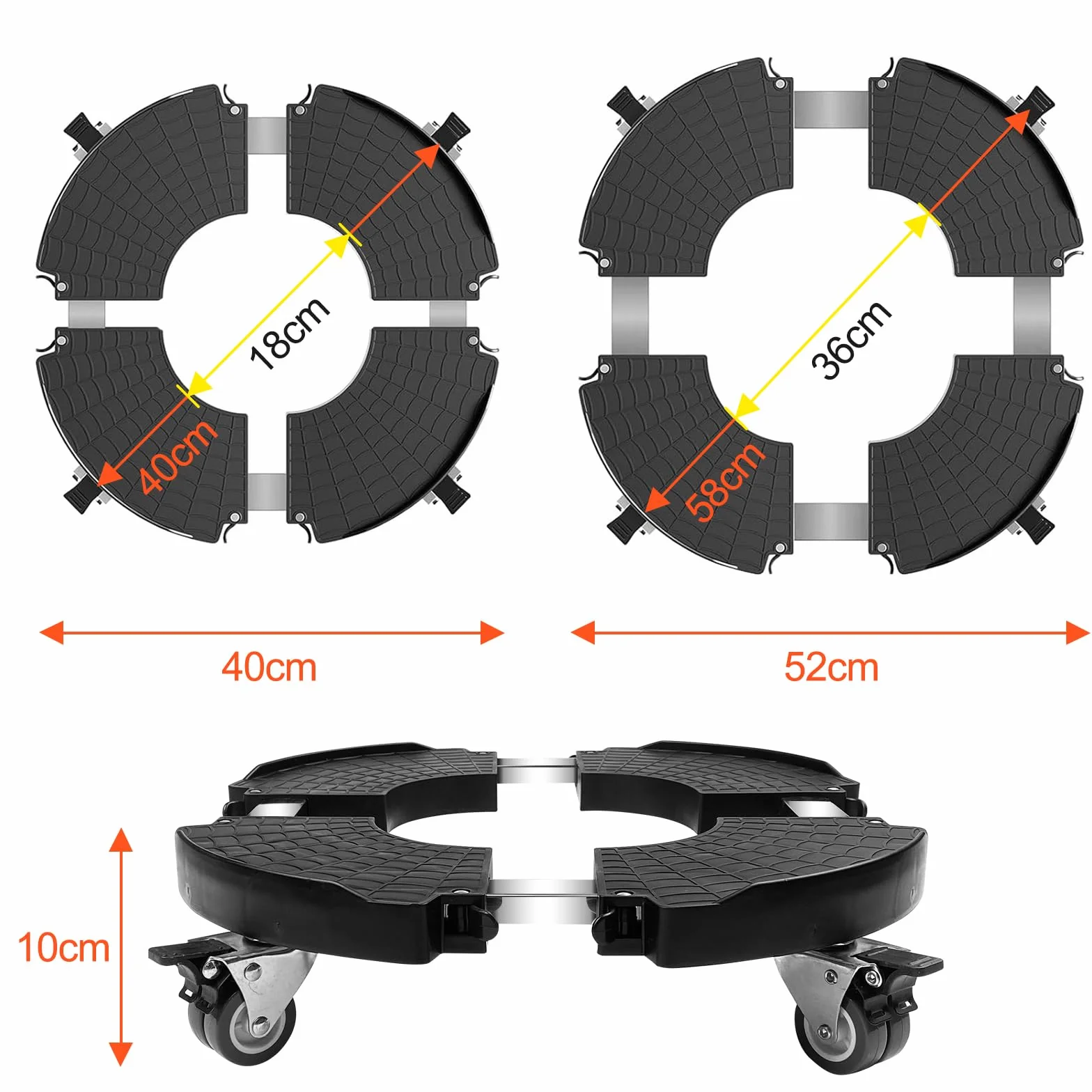 Porte Plante à Roulettes Réglable 40-58.5cm, Support Pot de Fleur Rond 250 kg, Chariot Plantes Noir Roues 360°