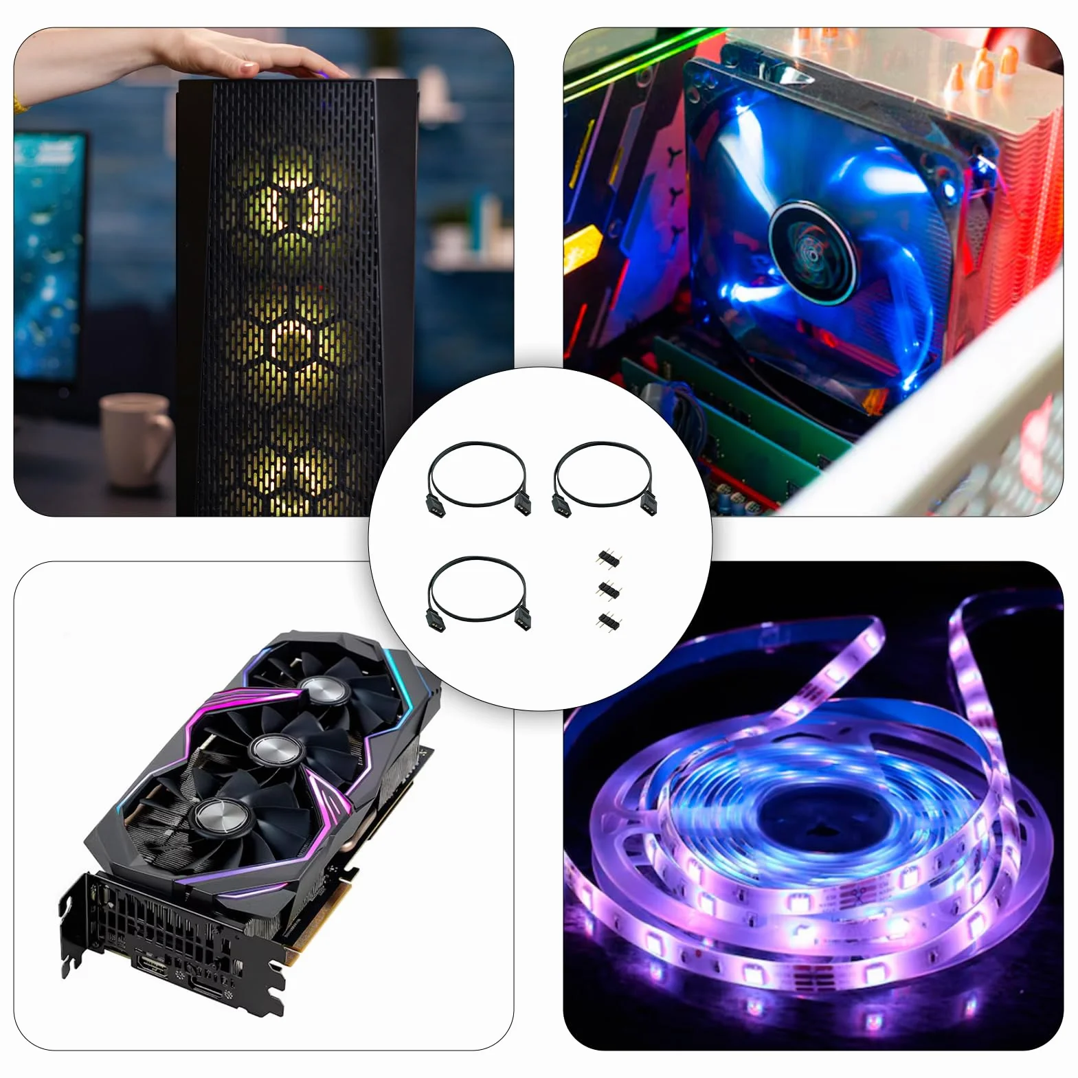 Câble d'extension ARGB 3 broches 5V femelle-femelle 0.5m pour ventilateur et bande LED RGB PC