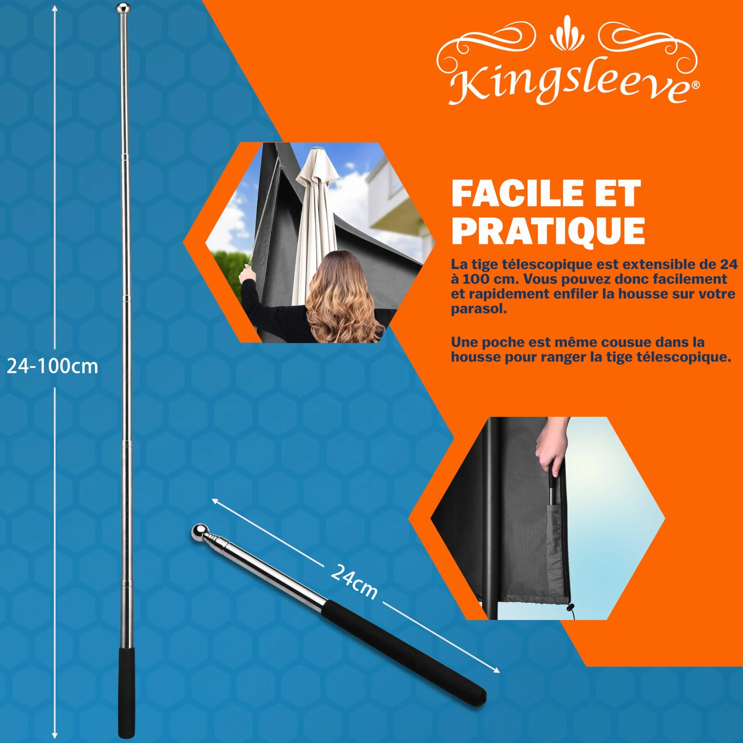 Housse de parasol télescopique Ø350cm résistante aux intempéries bâche de protection universelle gris