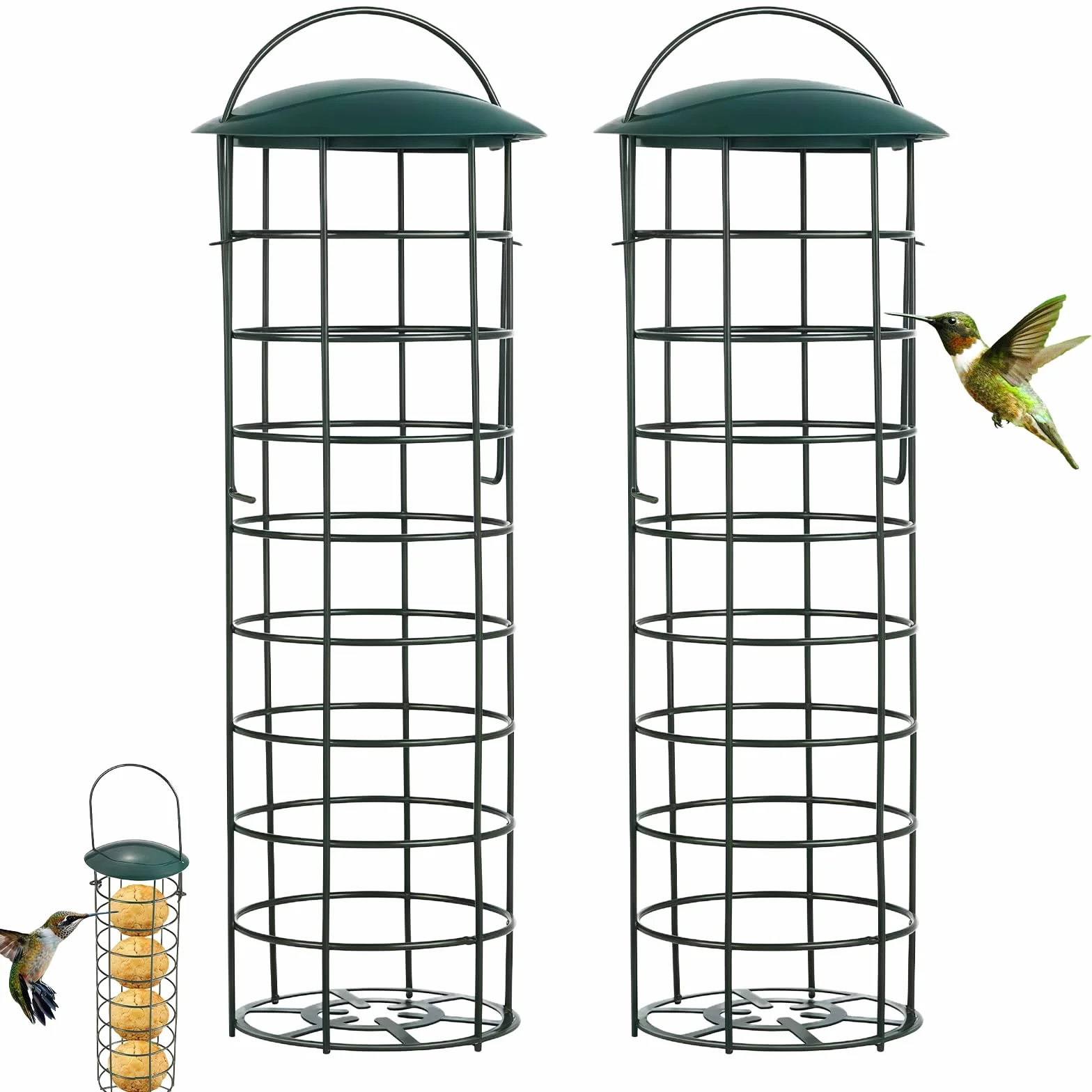 Lot de 2 Mangeoires à Suif en Métal avec Toit Ø 8 cm pour Oiseaux Sauvages
