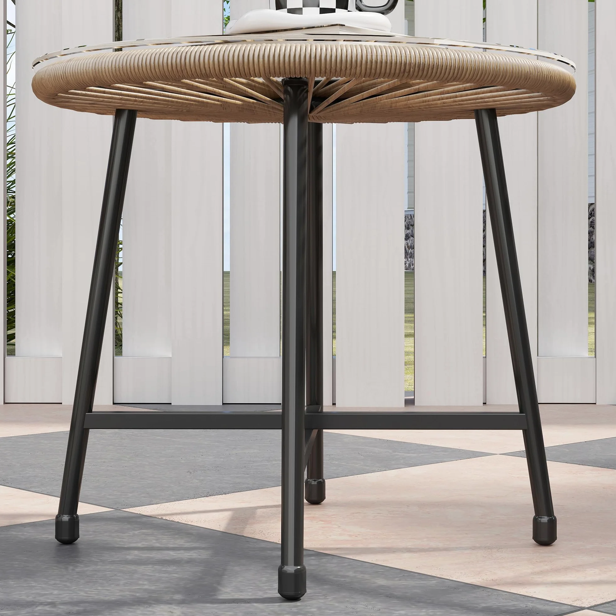 Outsunny Salon de Jardin extérieur en résine tressée 2 Personnes, Table avec 2 chaises, Plateau en Verre trempé, Naturel