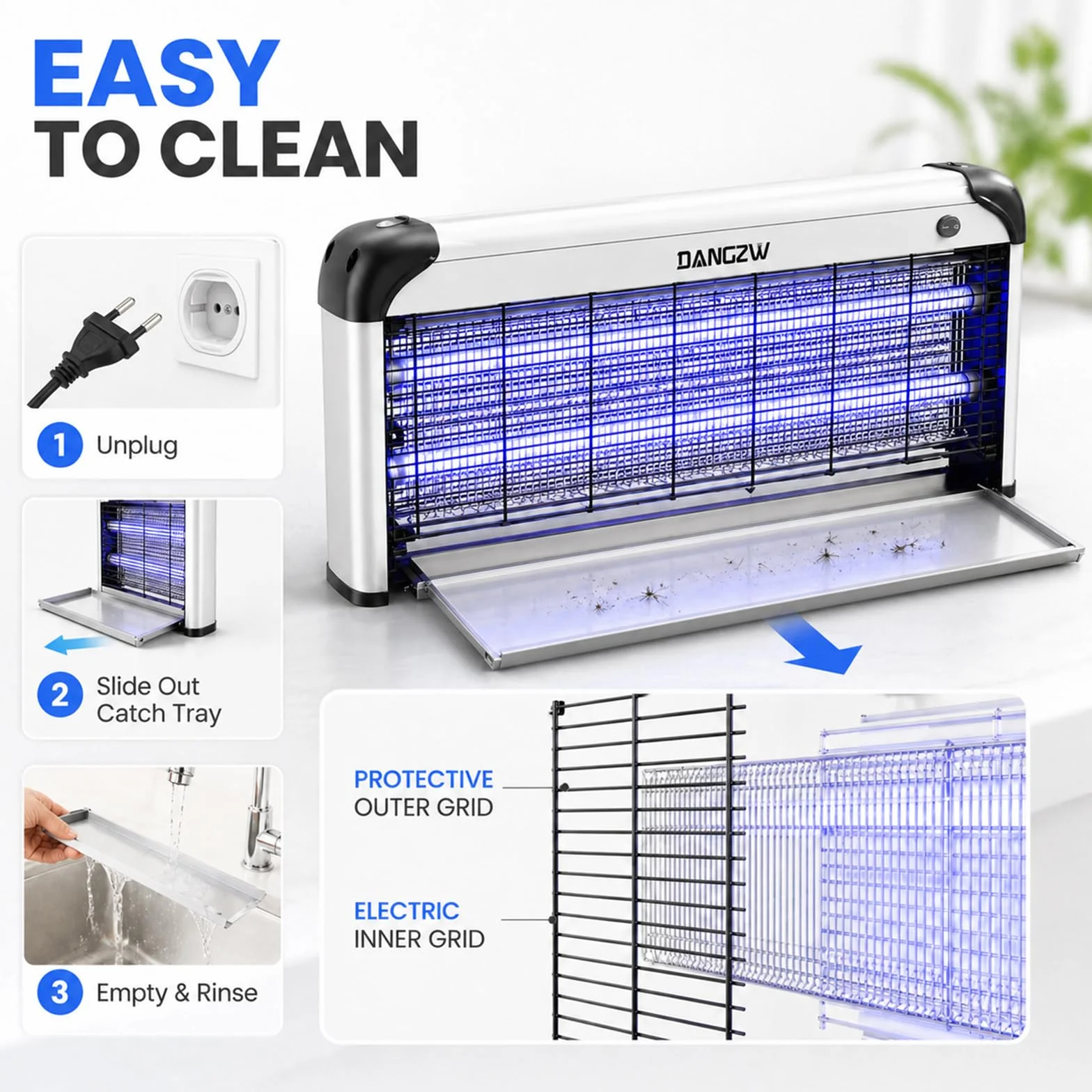 Lampe Anti Moustique Électrique 2500V 40W UV Destructeur d'Insectes Attrape Mouche avec Bac Amovible