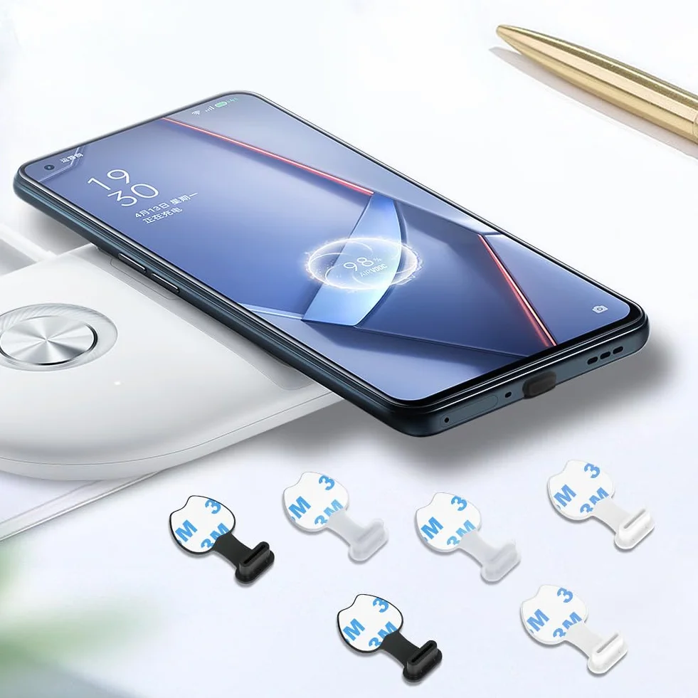 Kit Poussière de Téléphone Silicone pour Prise Adhésive Lot de 6 Caches Anti-poussière Type C Noir Blanc Transparent