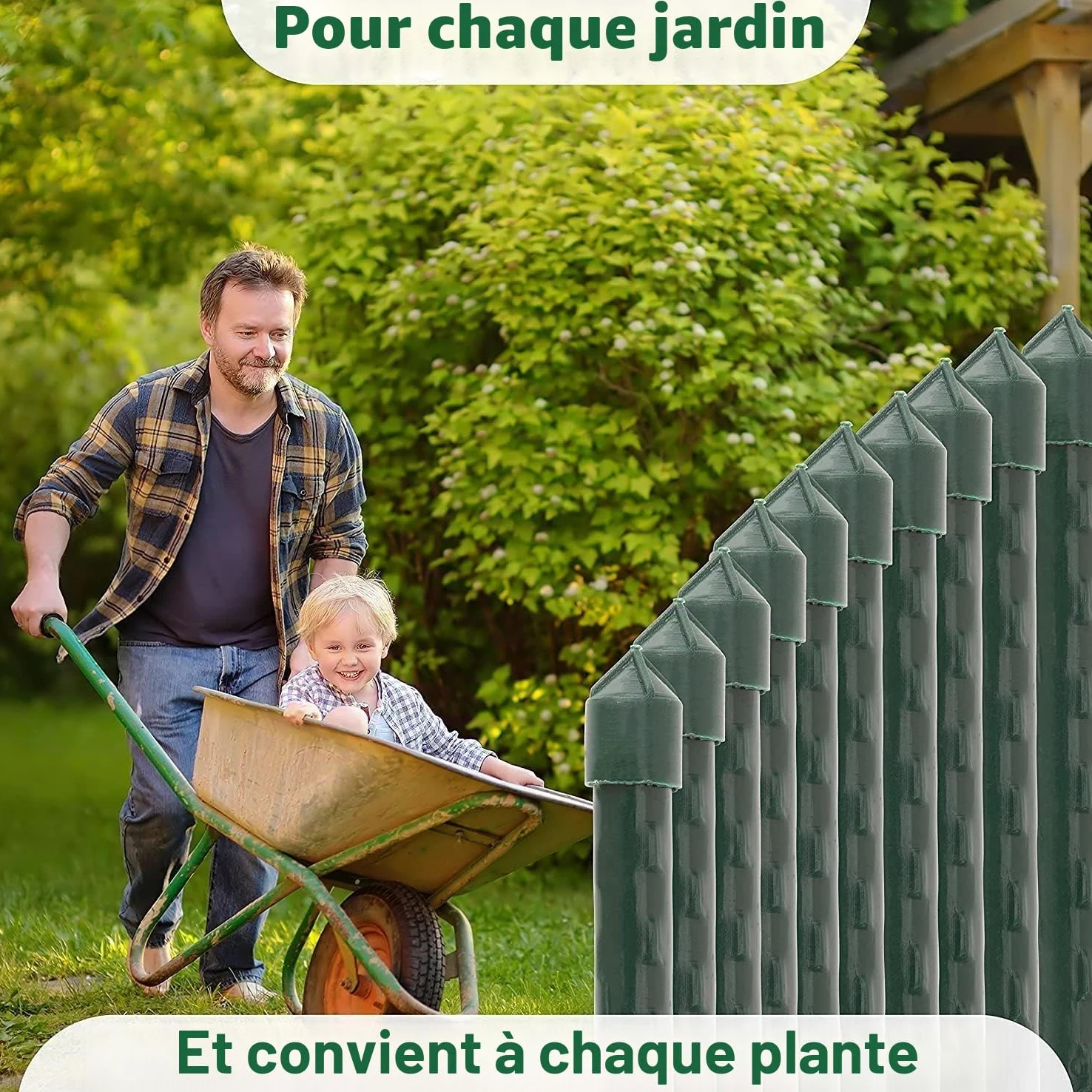 Suinga Lot de 25 tuteurs en acier plastifié 210 cm Ø16 mm | Bâtons pour plantes et arbres | Tuteurs pour tomates et plantes grimpantes | Support pour plantes, vert