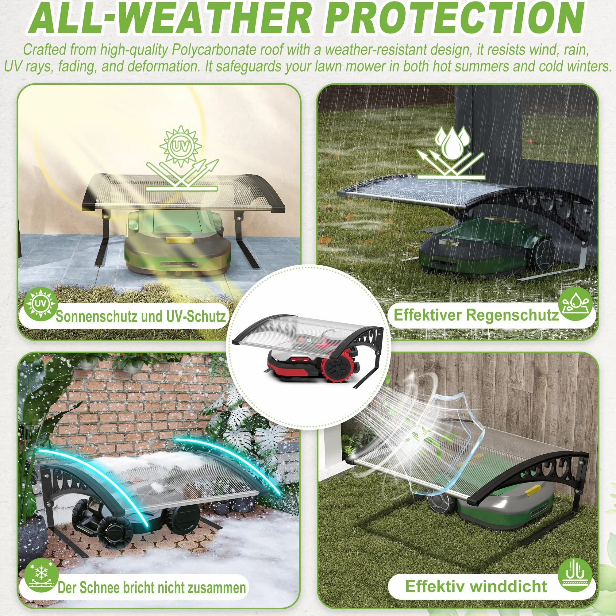 Toit de garage pour tondeuse robot - 103 x 81 x 33 cm - Grand espace - Protection contre la pluie et le soleil - En métal - Résistant aux intempéries - Pour la plupart des robots à gazon