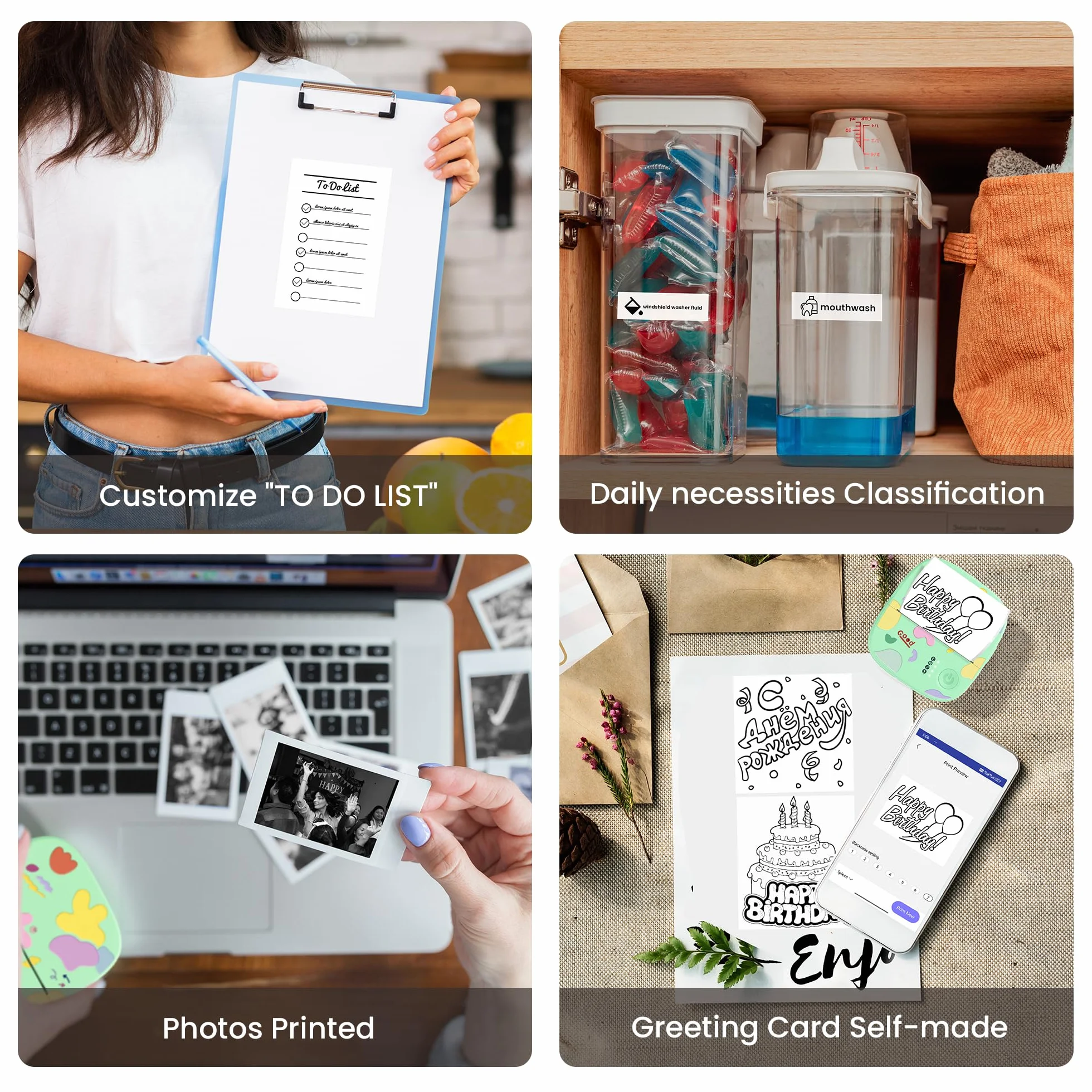 Imprimante Thermique Mini sans Encre Bluetooth Portable 3 Rouleaux Papier Vert pour Stickers Étiquettes DIY Enfants